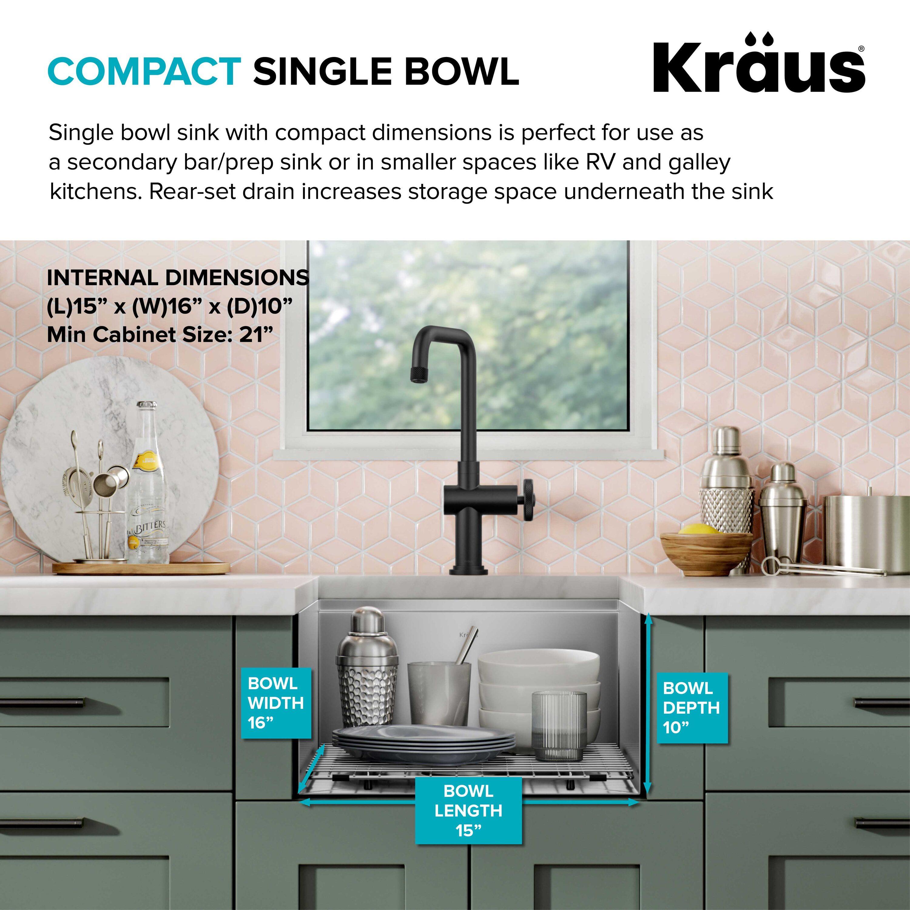 KRAUS Kore™ Workstation 17-inch L Undermount 16 Gauge Single Bowl Stainless Steel Bar Kitchen Sink