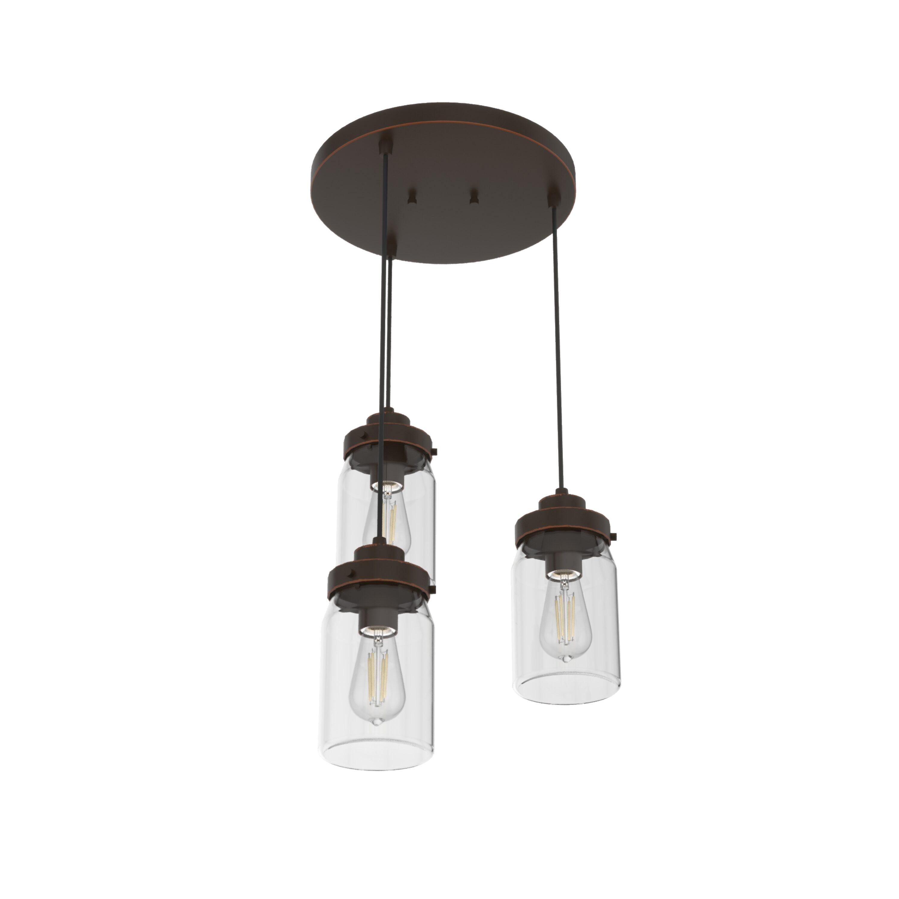 19157-Hunter Fans-Devon Park 3-Light Round Cluster Pendant in Farmhouse Style-14.5 Inches Wide by 9 Inches High-Onyx Bengal Finish