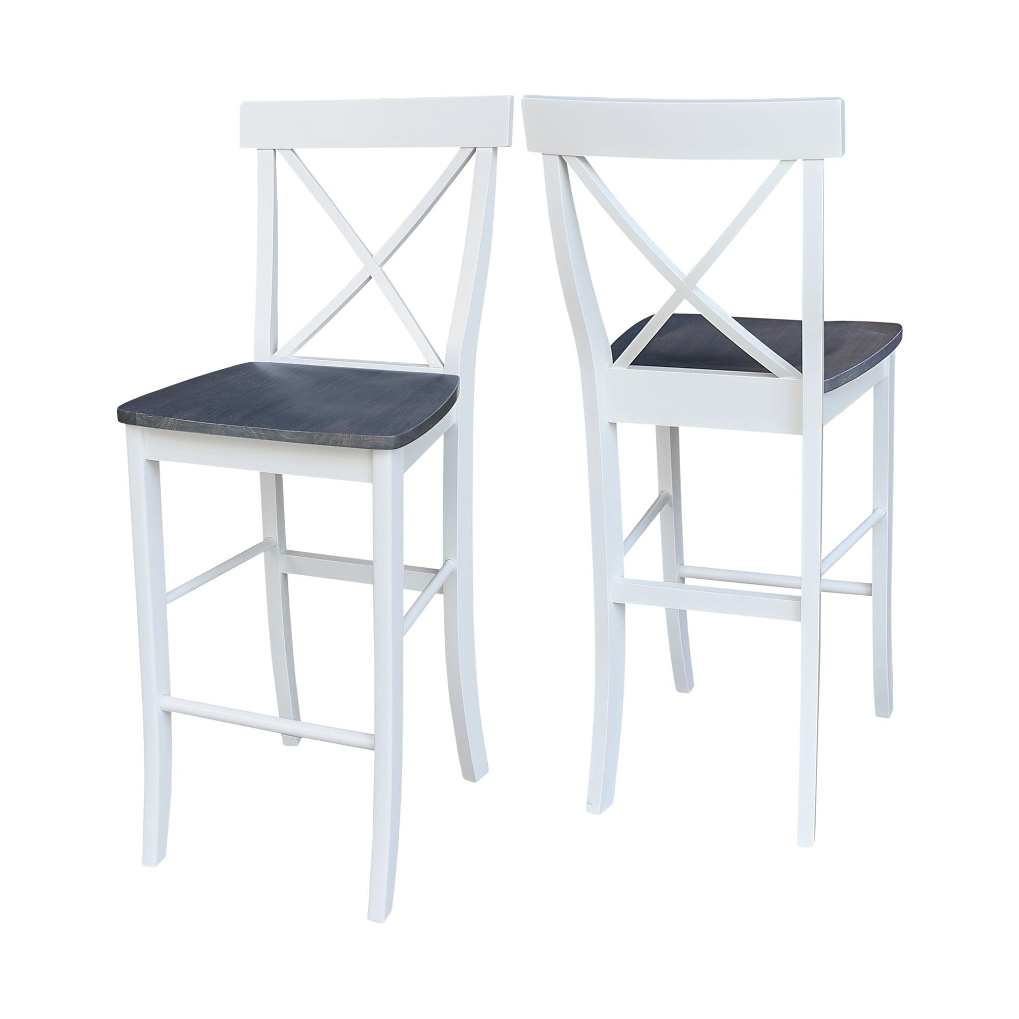 30" X Back Barstool White - International Concepts: Solid Wood, Traditional Design, Square Seat