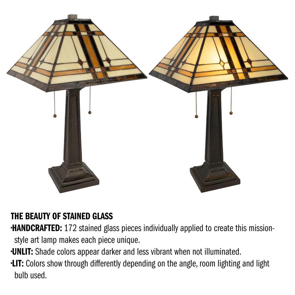 Tiffany Style Table Lamp-Mission Design Art Glass (Includes LED Light Bulb) Black: Stained Glass Desk Task Lamp, Metal Base, Inline Switch