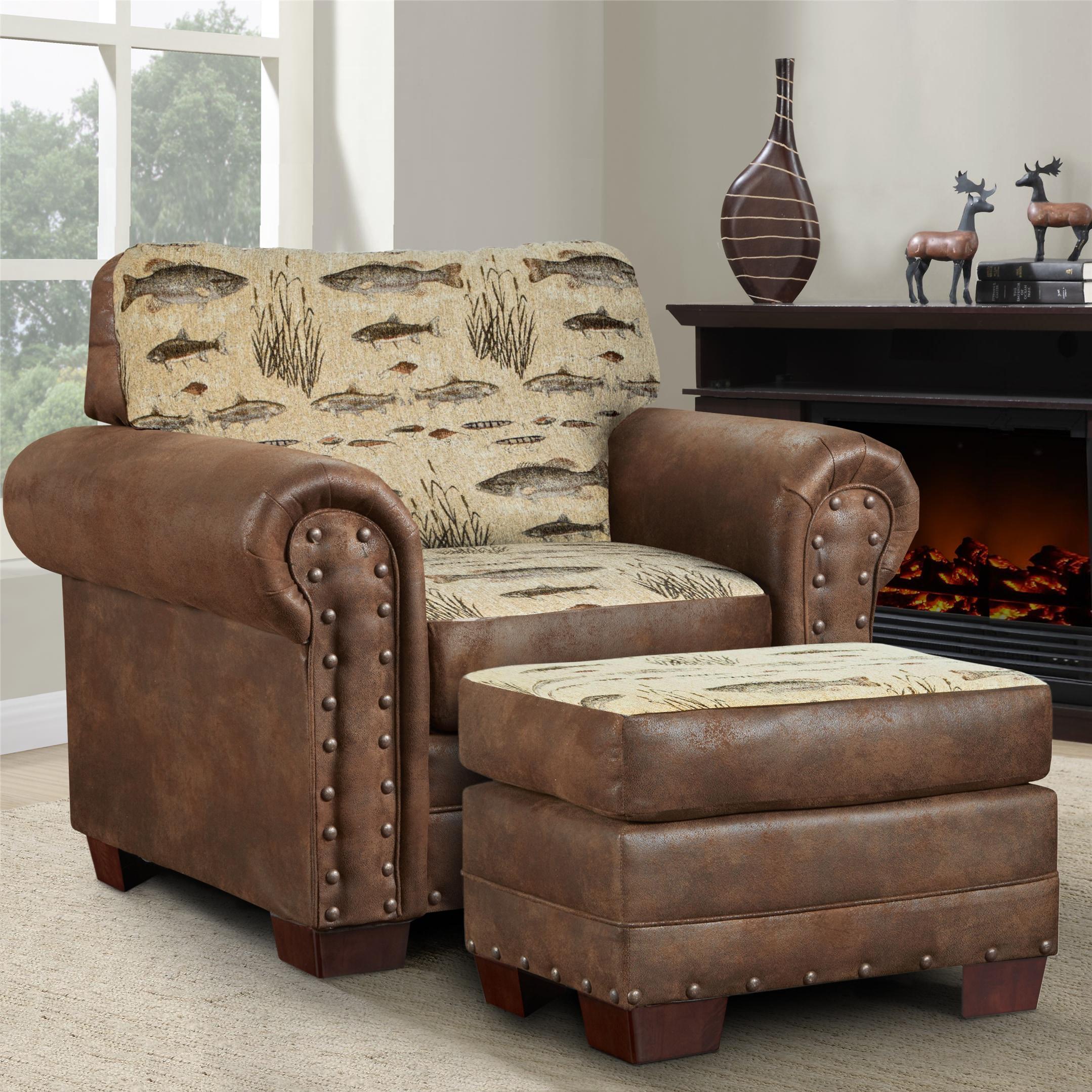 Brown Microfiber and Wood Accent Chair with Ottoman