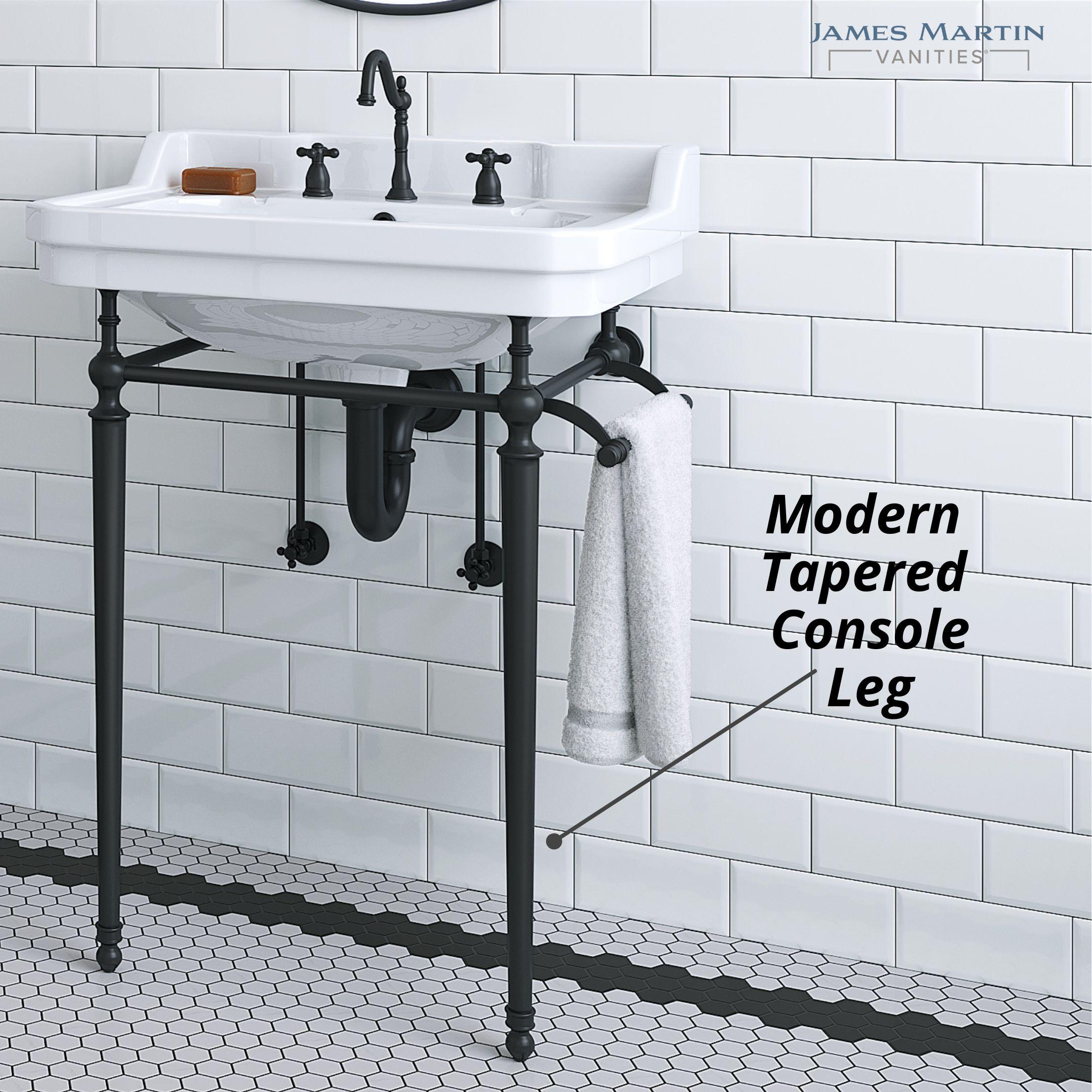 Wellington 24'' Matte Black Porcelain Console Sink with Towel Rack