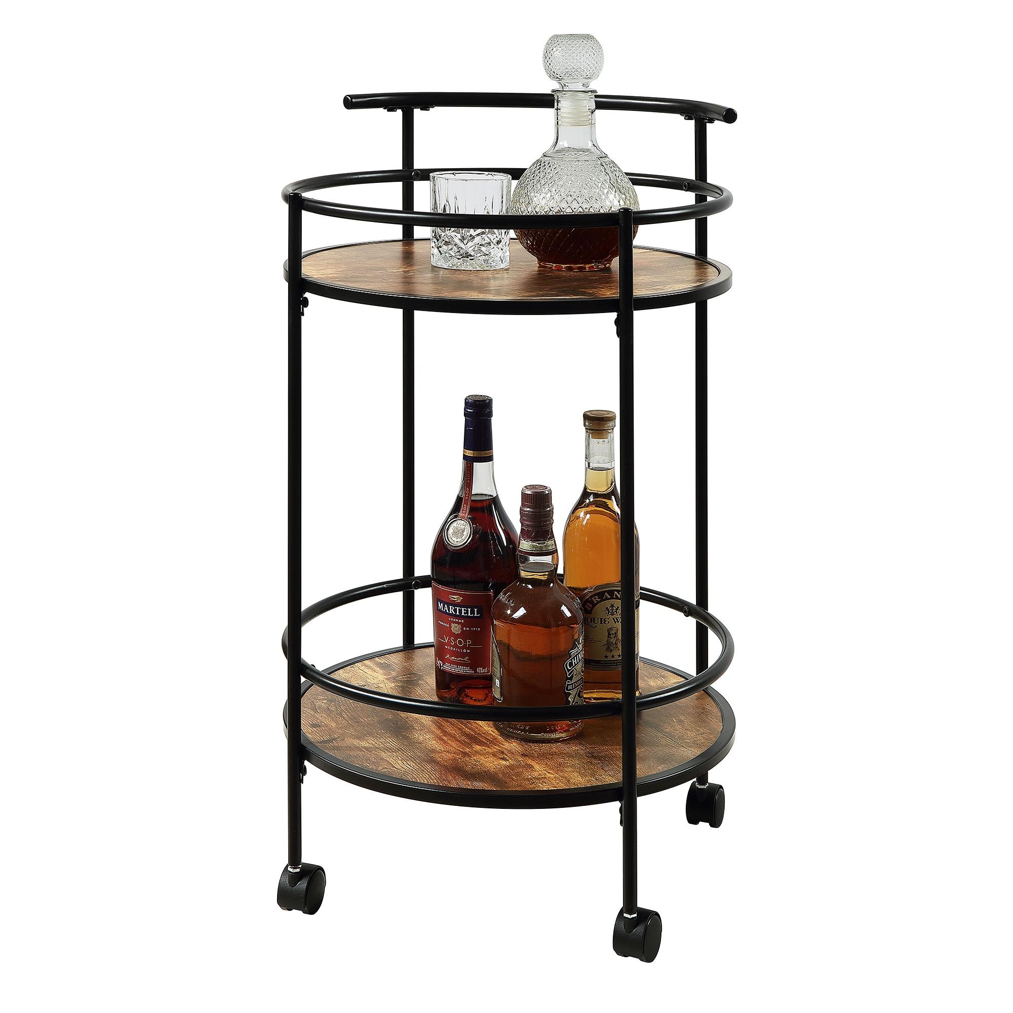 Designs2Go Charlie Serving Bar Cart in Walnut Wood Finish and Black Metal Frame