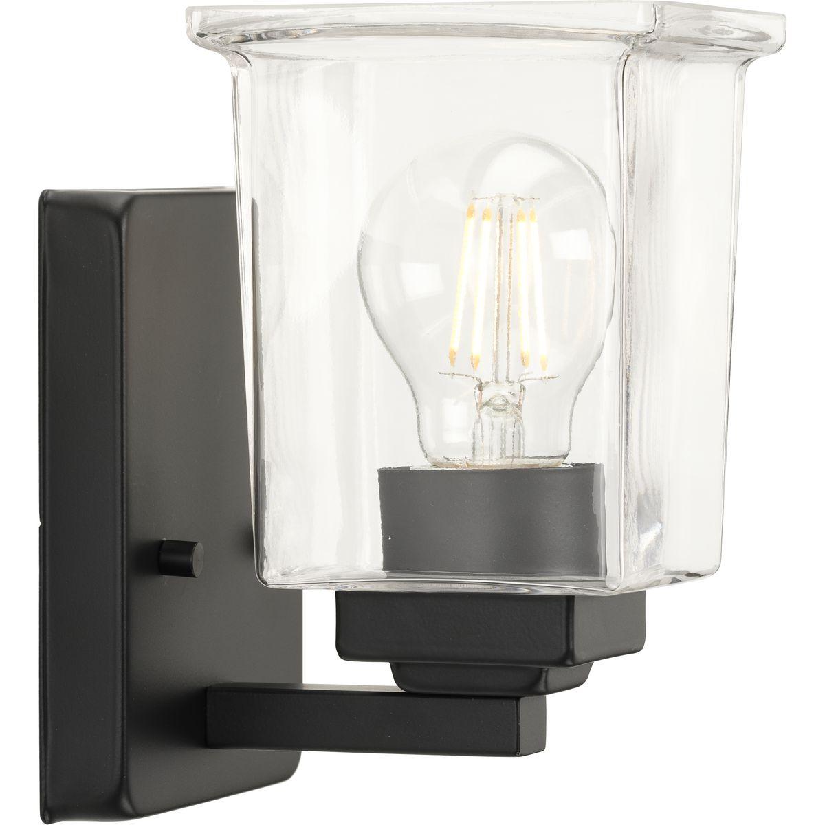 Progress Lighting Gilmour 1-Light Wall Sconce, Matte Black, Clear Glass Shade