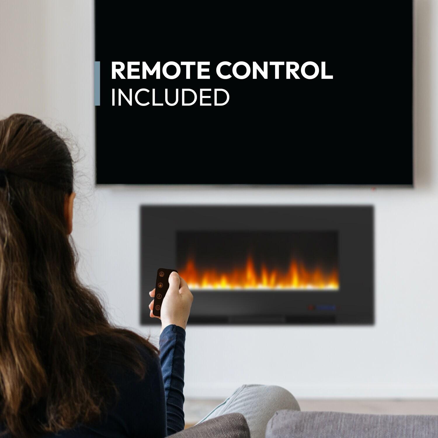 Cambridge Cambridge Wall Mount Electric Fireplace Heater with Remote Control for Indoor Use in Living Room, Bedroom, Home Office