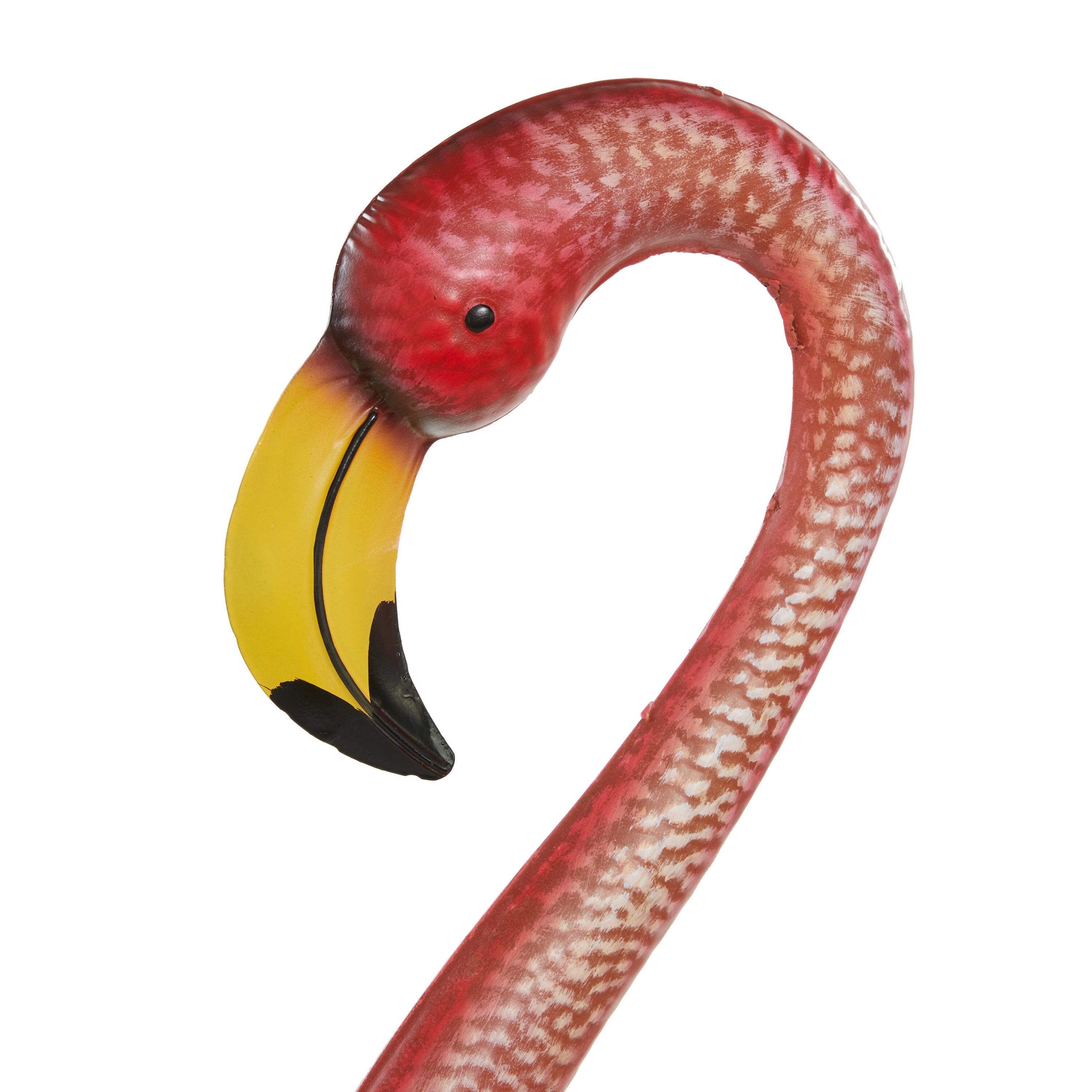 DecMode 54" Indoor Outdoor Standing Flamingo Garden Sculpture with Yellow Accents and Coiled U Shaped Feet (2 Pack)