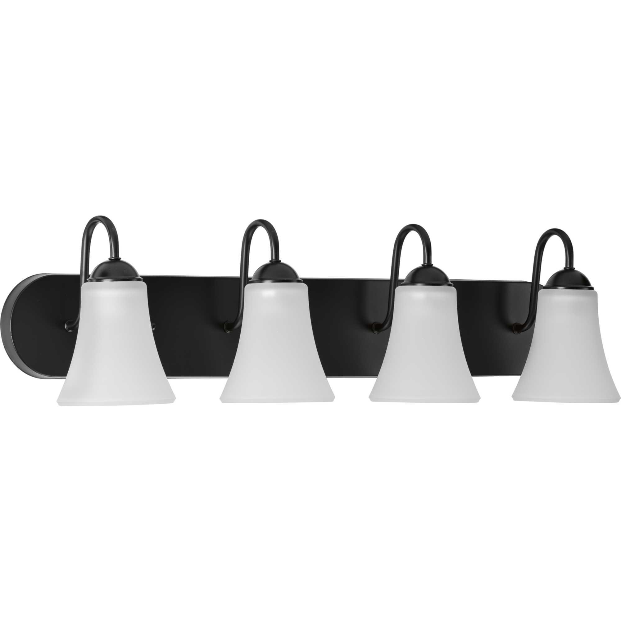 Progress Lighting Classic 4-Light Bath Vanity in Brushed Nickel with Bell-Shaped Etched Glass Shades