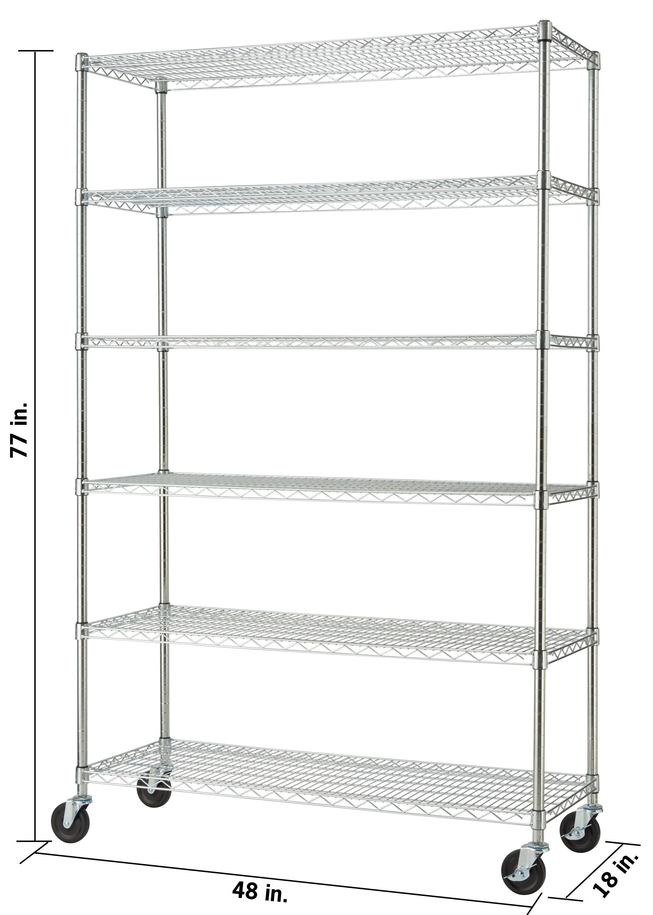 TRINITY EcoStorage 6-Tier NSF Steel Wire Shelving Unit w/ Wheels (48 in. W x 18 in. D)