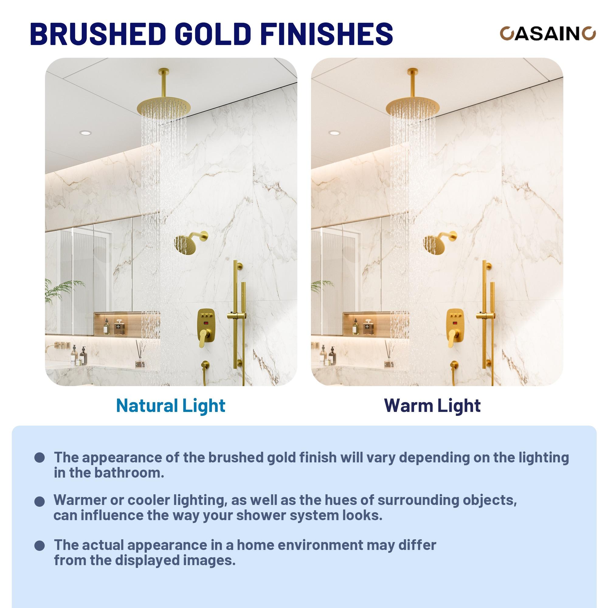 Rainfall Symphony 12inch Dual Showerhead Temperature Display Shower System with 2 in 1 Slider Bar Shower Handheld