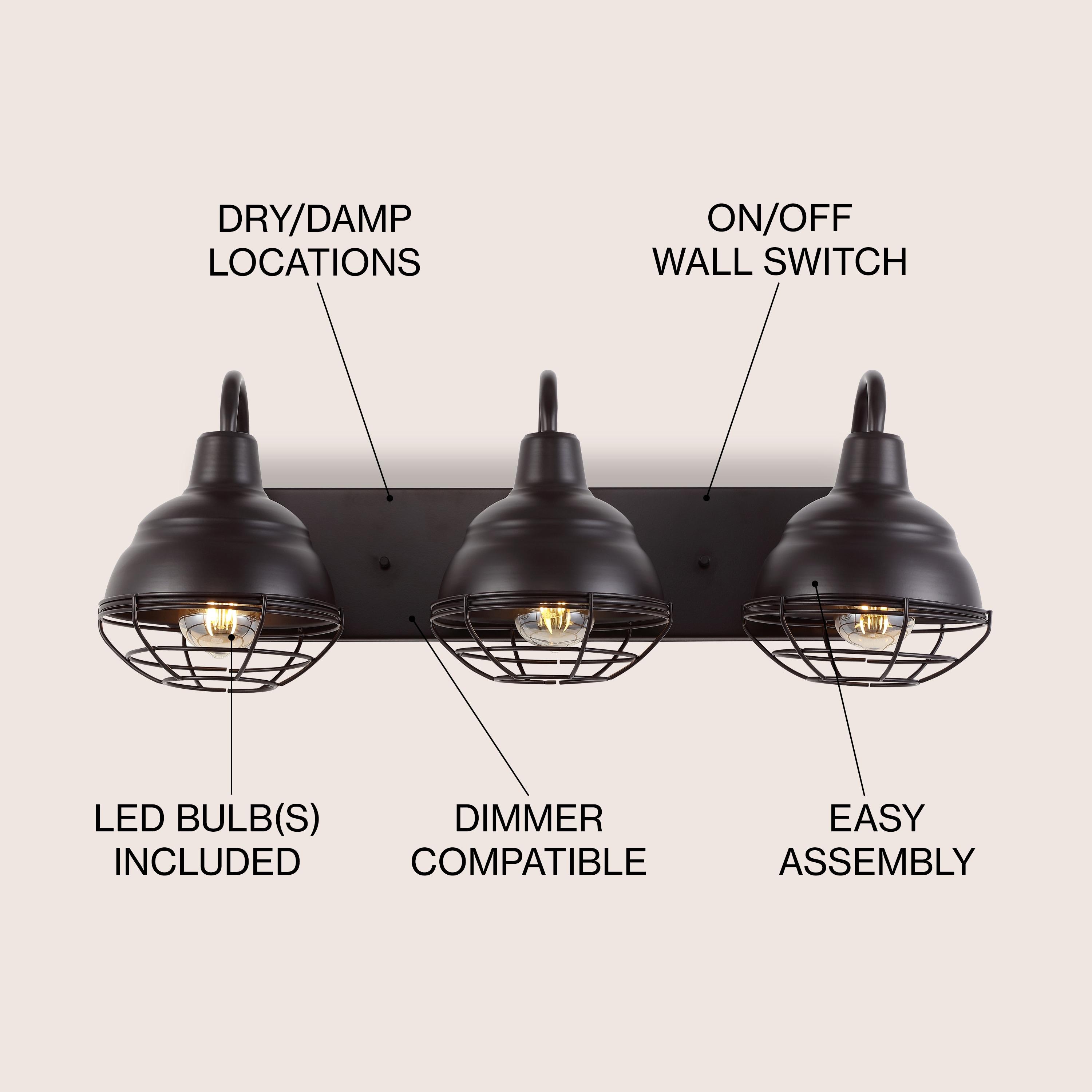 JONATHAN Y Levi 24.5" 3-Light Industrial Farmhouse Iron LED Vanity, Oil Rubbed Bronze