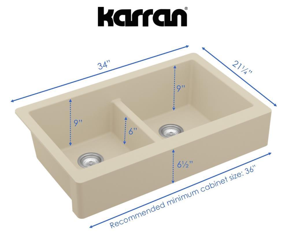 Karran Retrofit Farmhouse Apron Front Quartz Composite 34'' X 21-1/4'' 50/50 Double Bowl Kitchen Sink