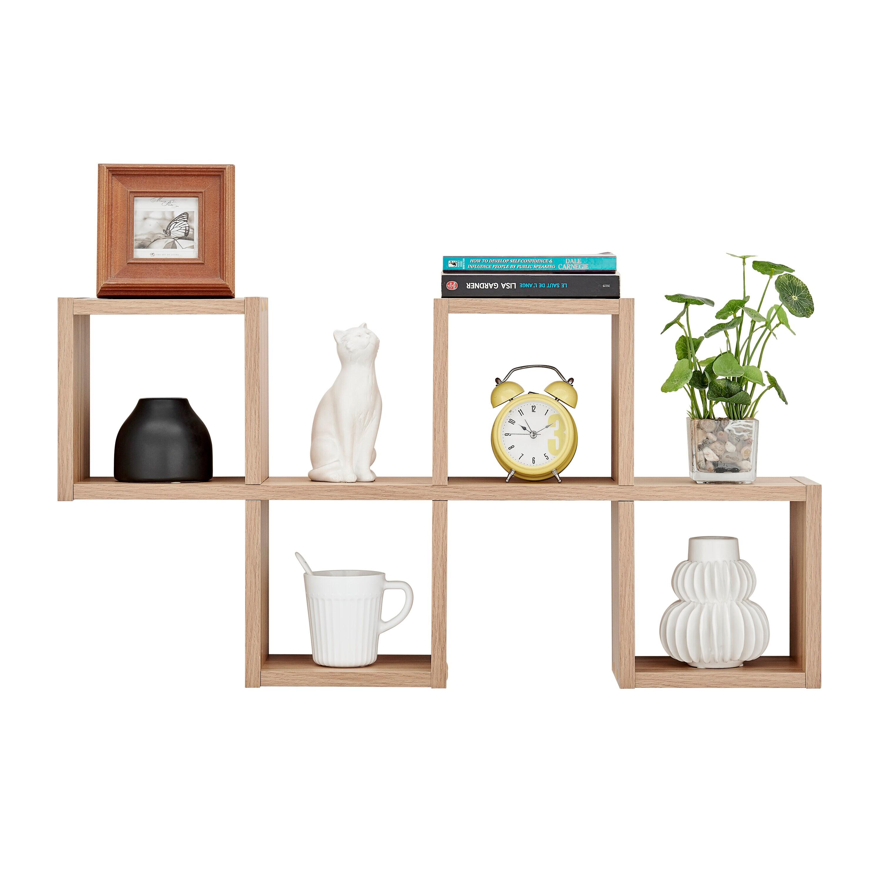Danya B. 30" x 15.25" Cubby Chessboard Wall Shelf Chestnut - MDF, Contemporary Design, Interlocking
