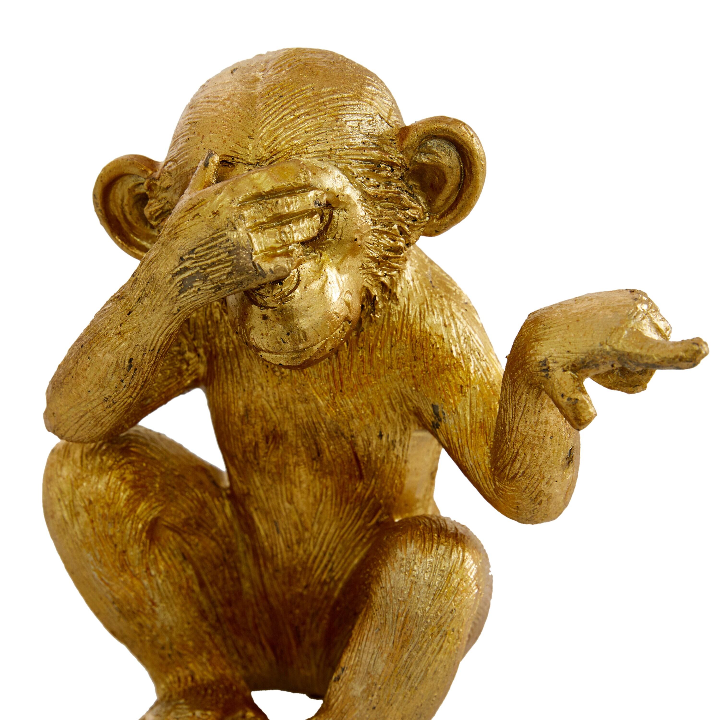 6", 6", 6"H Gold Polystone See No Evil Monkey Sculpture, by DecMode (3 Count)