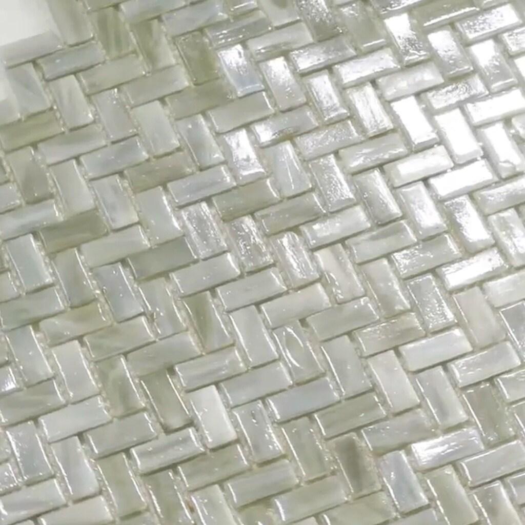Apollo Tile    10 Pack 11.8-in x 11.9-in Gray Herringbone Glossy Finished Glass Mosaic Floor and Wall Tile (9.75 Sq ft/case)
