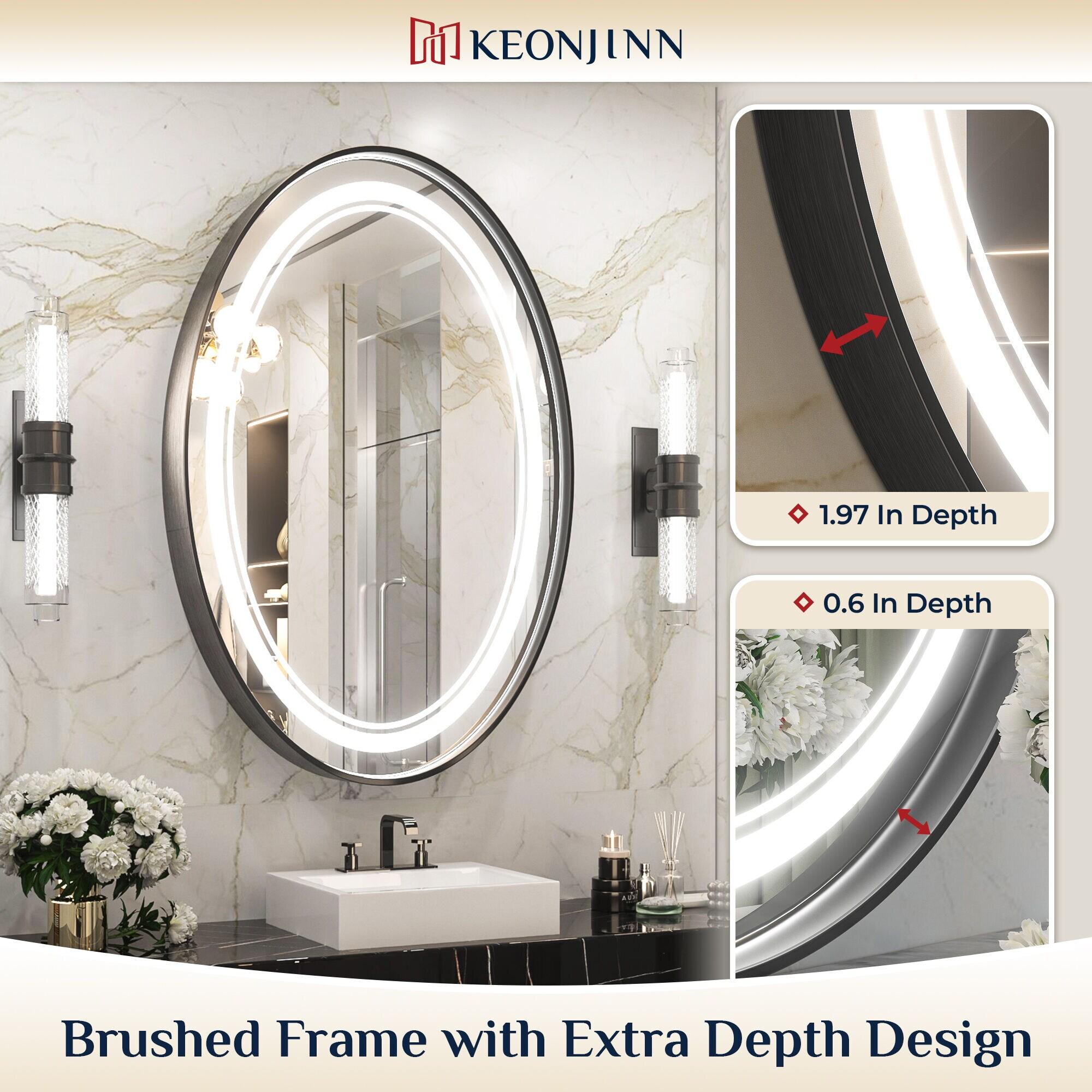 Keonjinn LED Bathroom Vanity Mirror, Front Light & Backlit, 3 Color Temperatures, Anti Fog, Double Lights Strips, 24"x32"