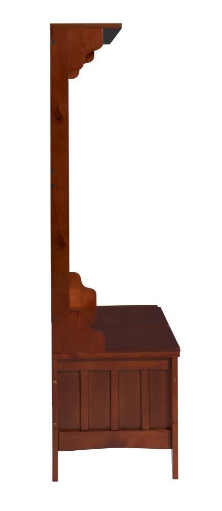 Misson Traditional 4 Double Hooks Storage Bench Top Shelf Hall Tree Walnut Finish - Linon: Entryway Organizer, Flip-up Seat