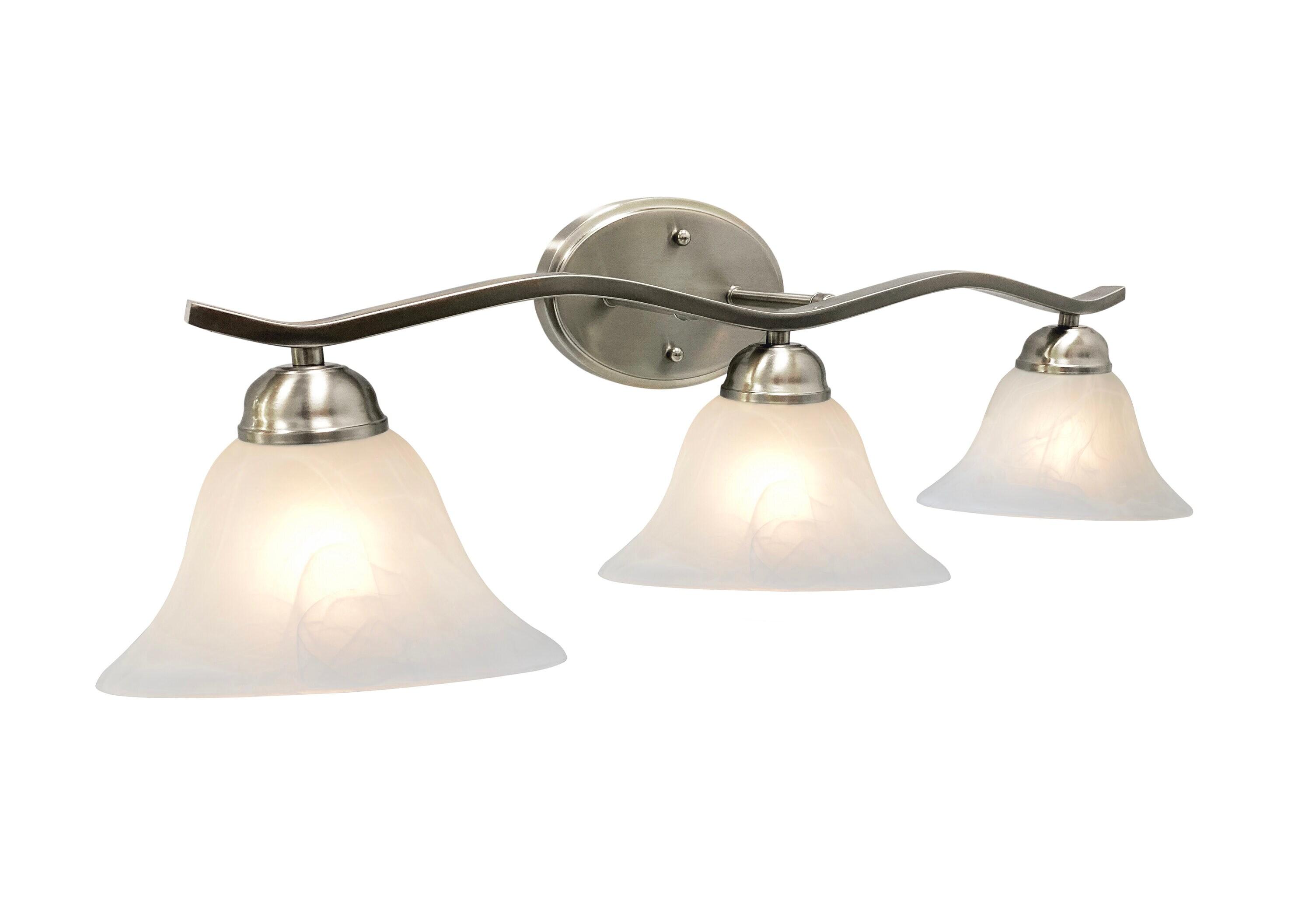 26.25" Satin Nickel Vanity Light with Alabaster Glass Shades