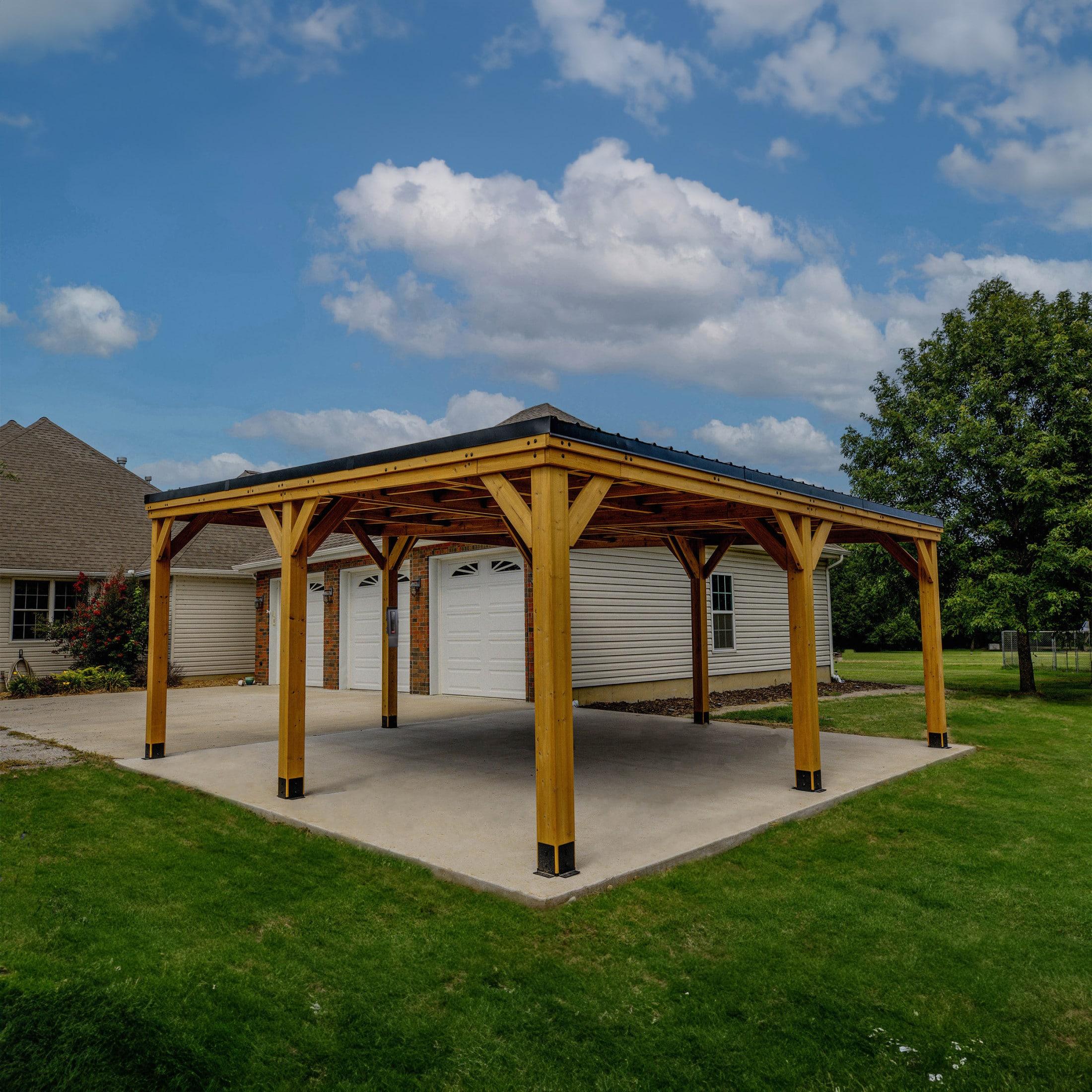 Backyard Discovery Kingsport 20'x 20' Cedar Wood Carport, Galvanized Steel Roof, PowerPort