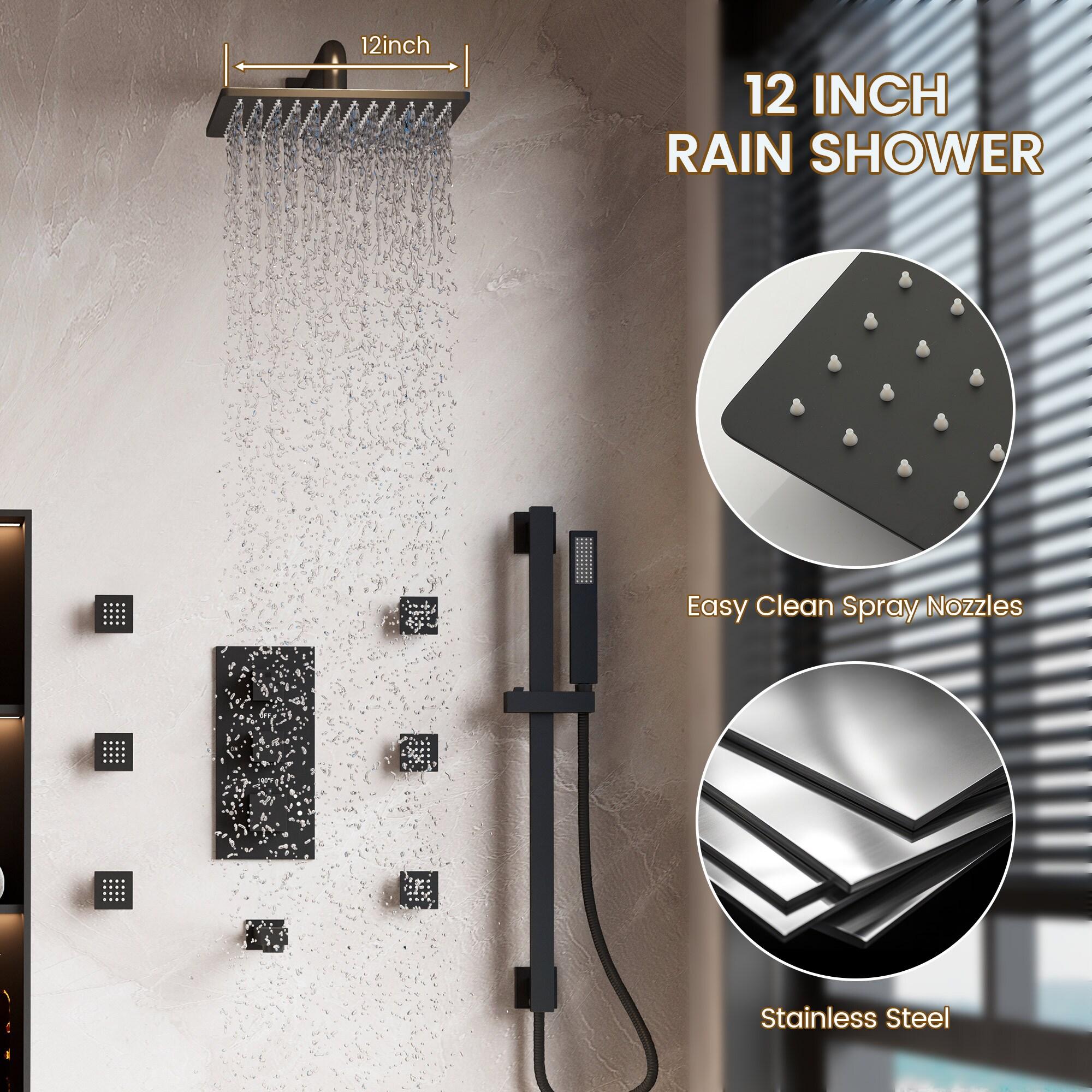 Matte Black Stainless Steel Wall Mounted Shower System with Body Jets