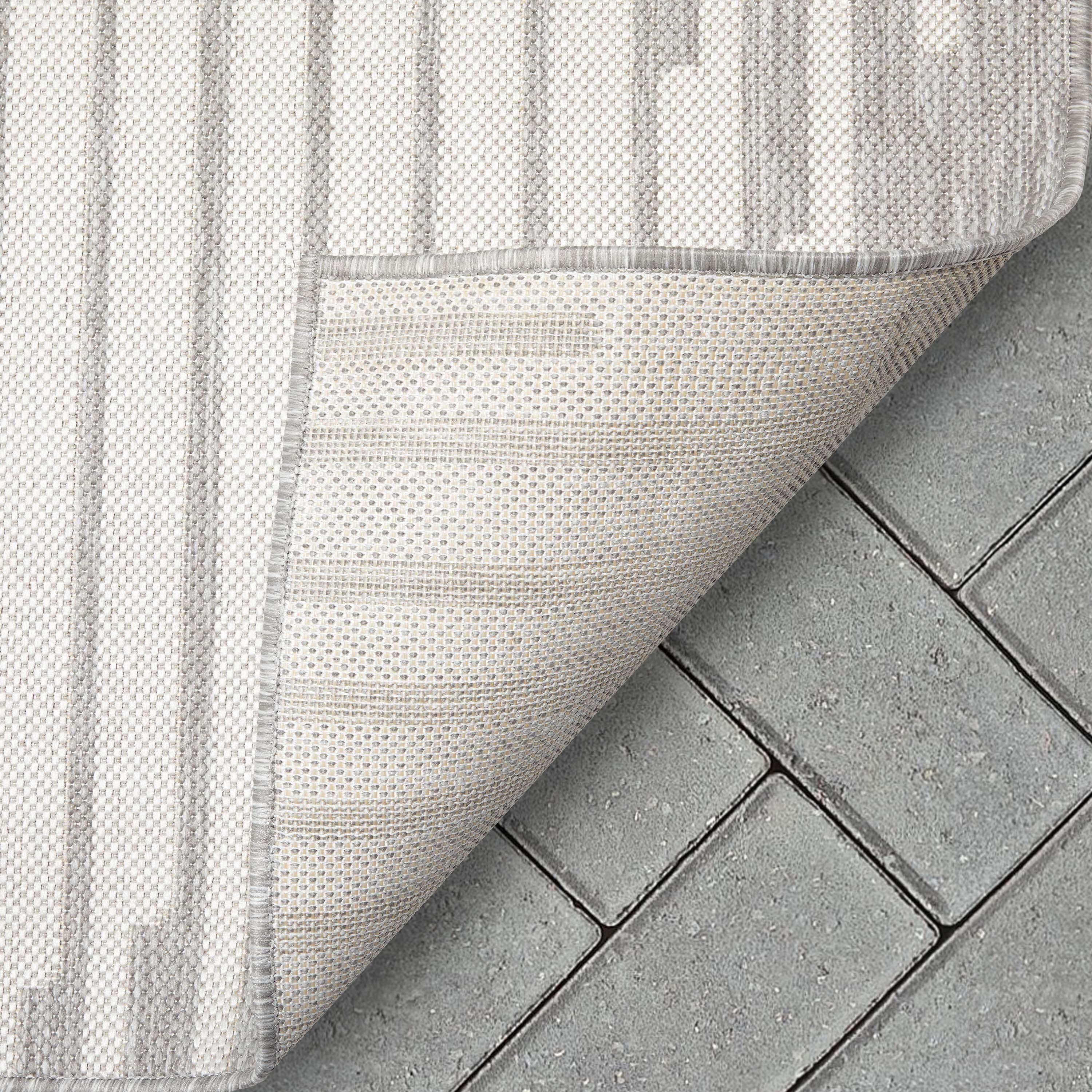 Marshanna Alder Modern Stripes Indoor/Outdoor Ivory Grey Flat-Weave Rug