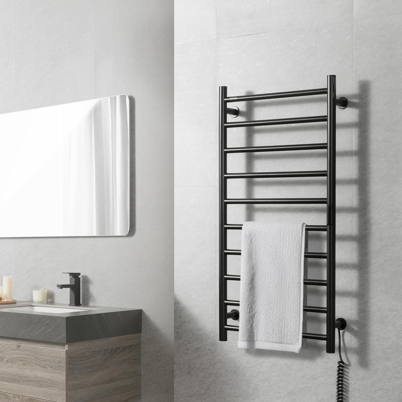 VEVOR 10-Bar Wall-Mounted Heated Towel Warmer Rack, Black, Adjustable Temperature