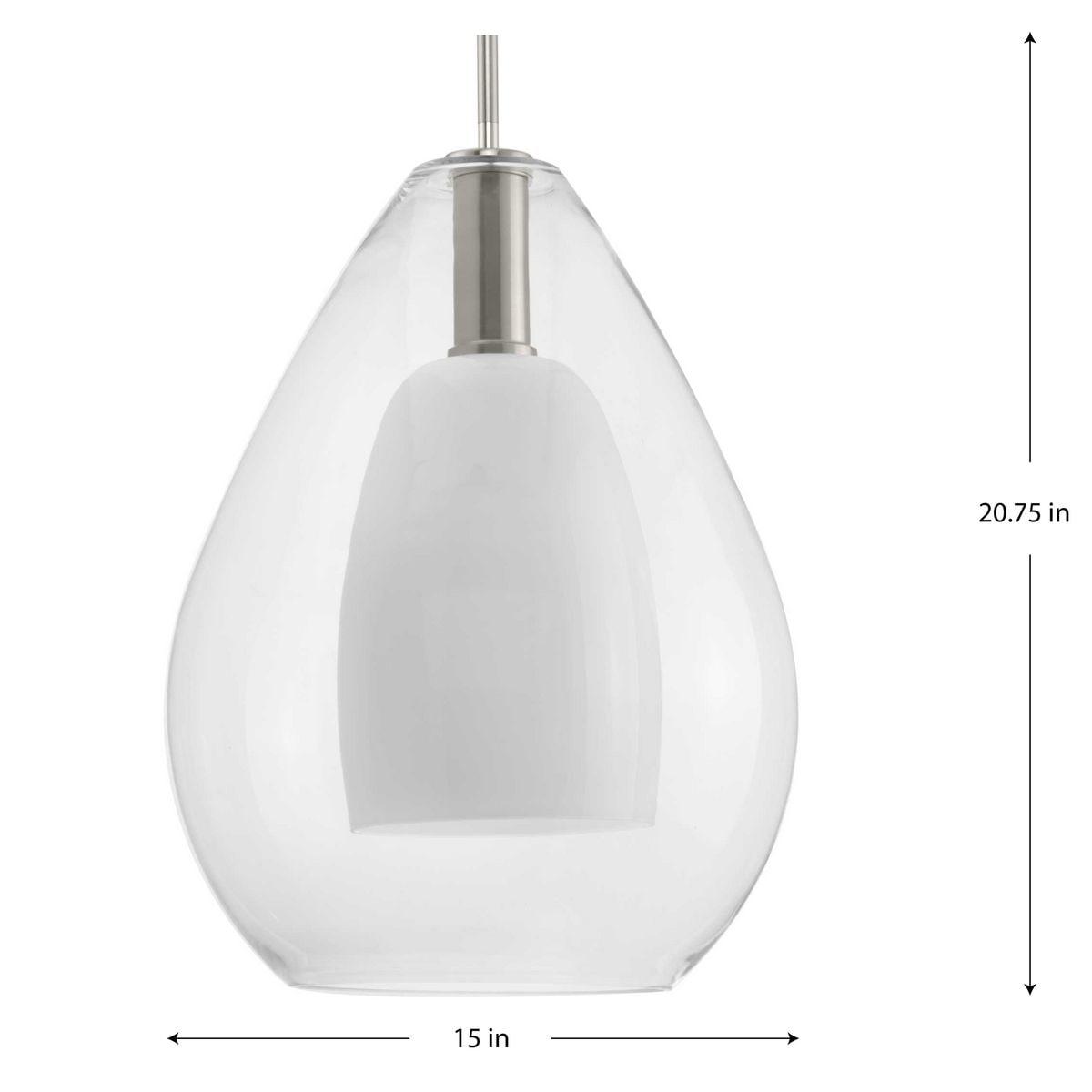 Progress Lighting Carillon 1-Light Pendant, Brushed Nickel, Clear and Opal Glass Shade