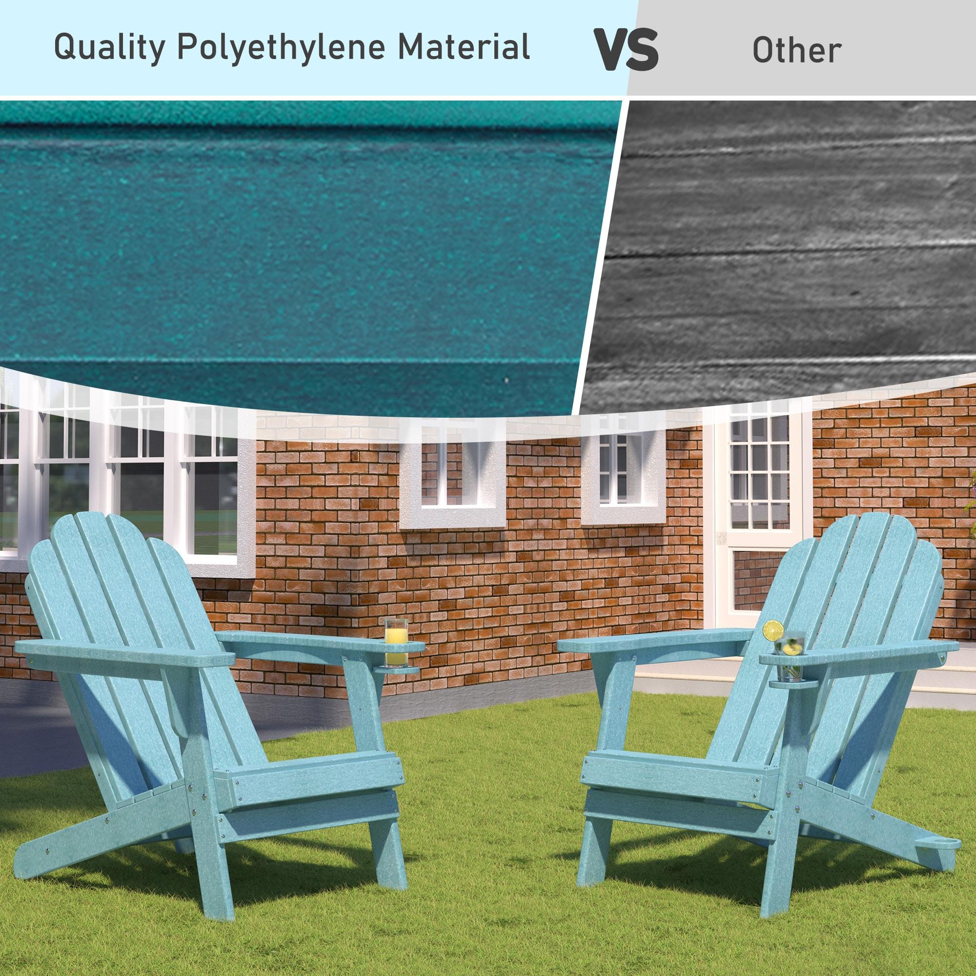 Mondawe HDPE Adirondack Chairs with Cup Holder and Umbrella hole, Weather Resistant Outdoor Fire Pit Chairs for Patio Deck, Cyan