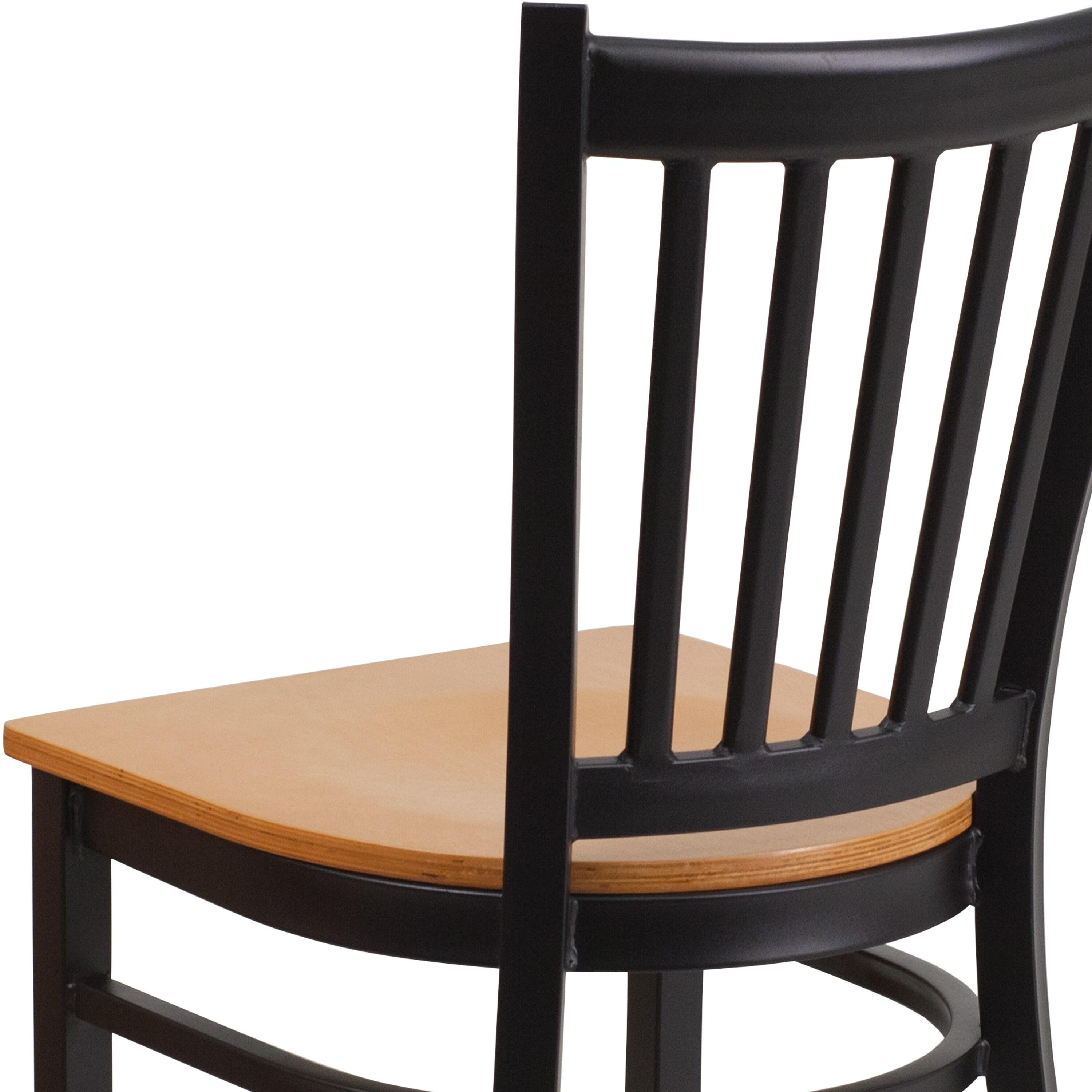 Flash Furniture HERCULES Series Black Vertical Back Metal Restaurant Chair - Natural Wood Seat