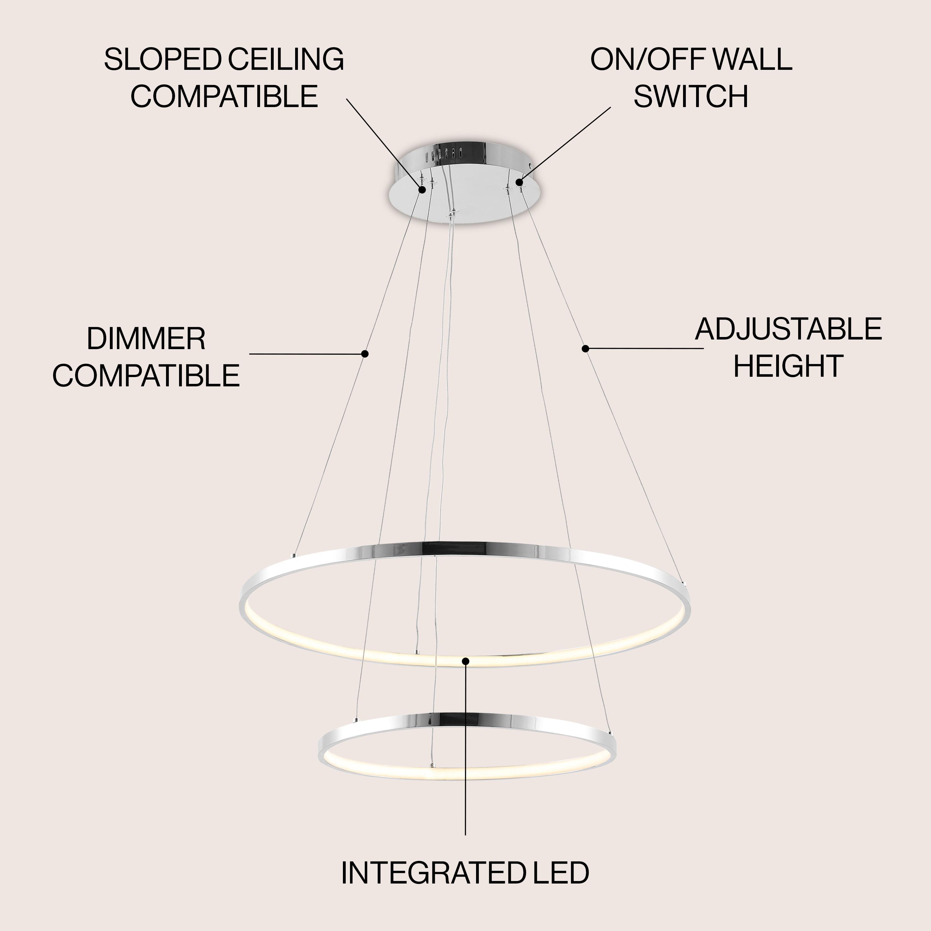 Brice 24″ 2-Light Modern Bohemian Iron Integrated LED Pendant, Chrome