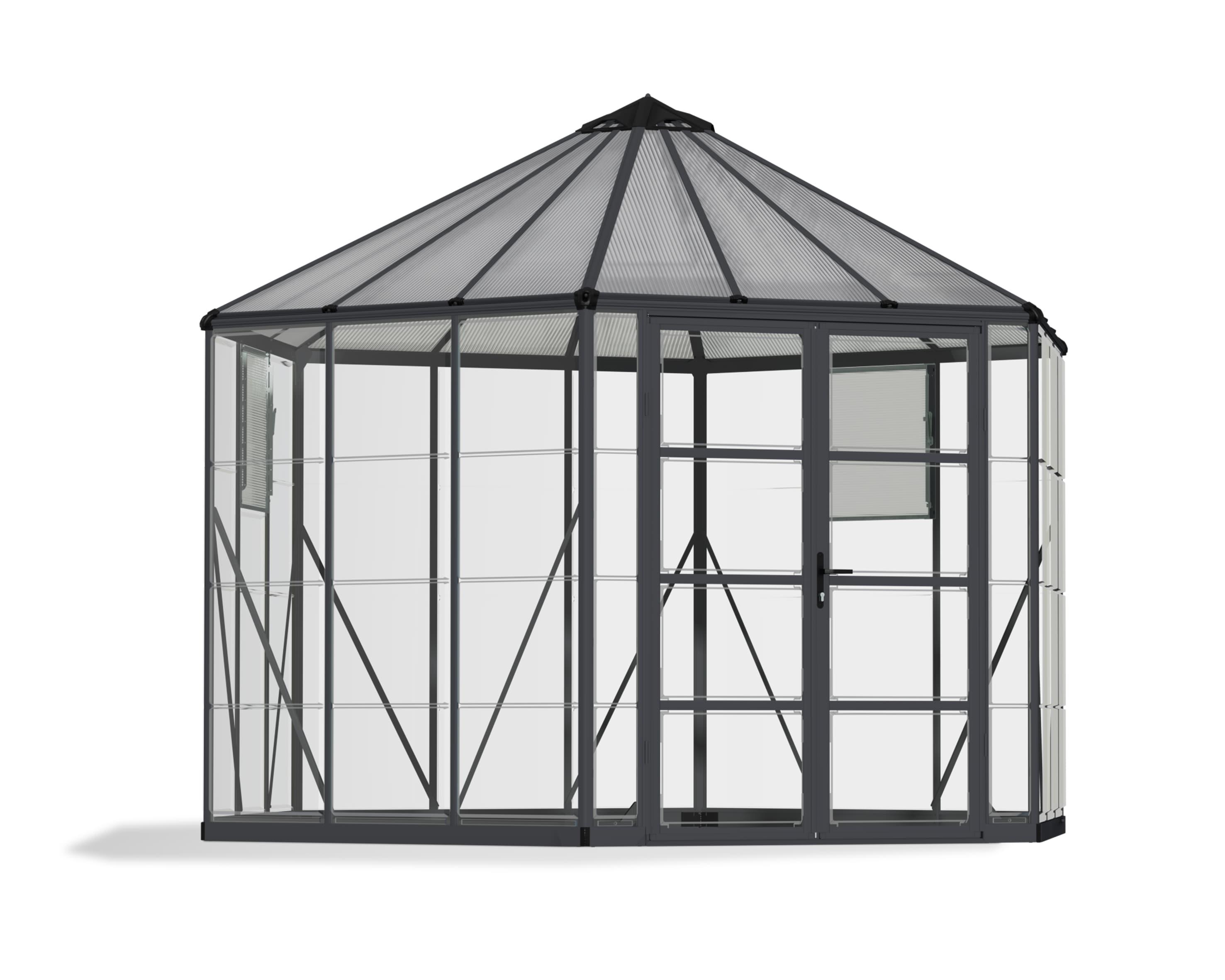 Canopia Palram - Canopia Oasis 12' x 10' Hexagonal Walk-In Hobby Polycarbonate Aluminum Frame Greenhouse Outdoor Living Structure - Gray