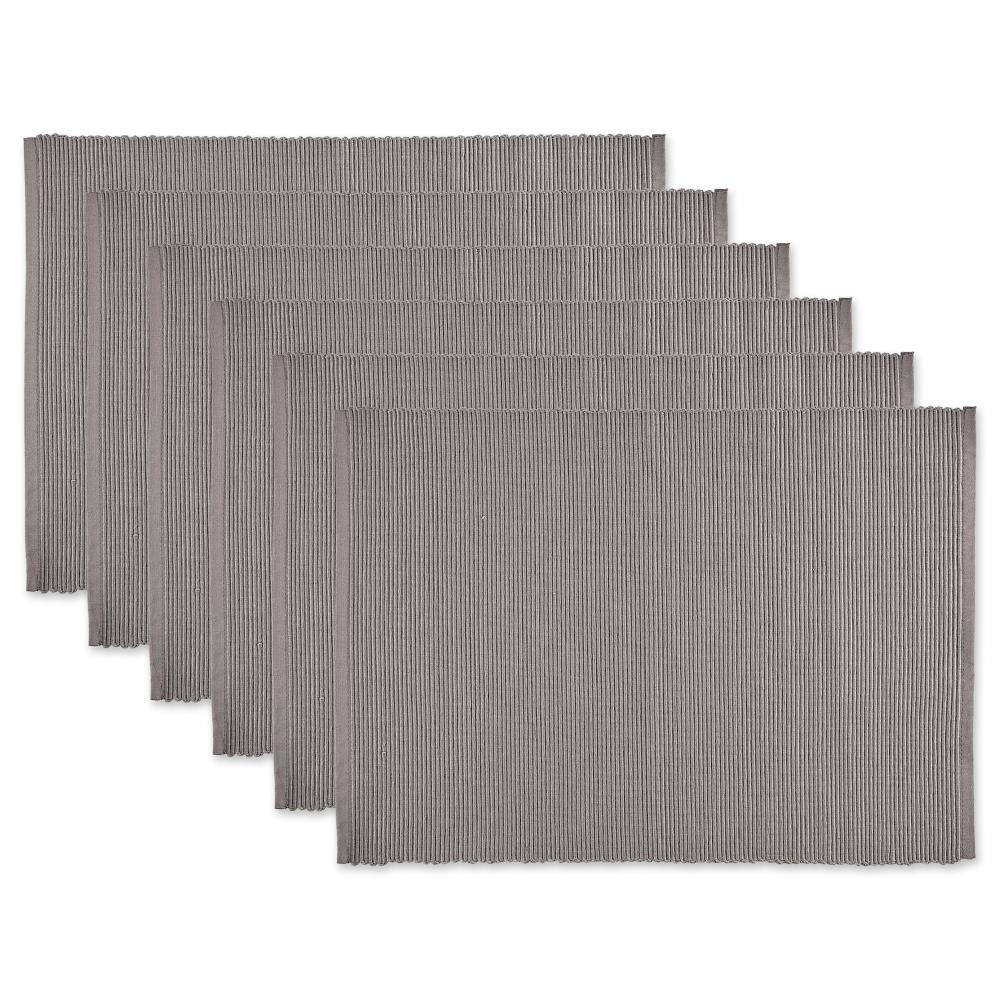DII Modern Style Cotton Ribbed Placemat in Gray Finish (Set of 6)