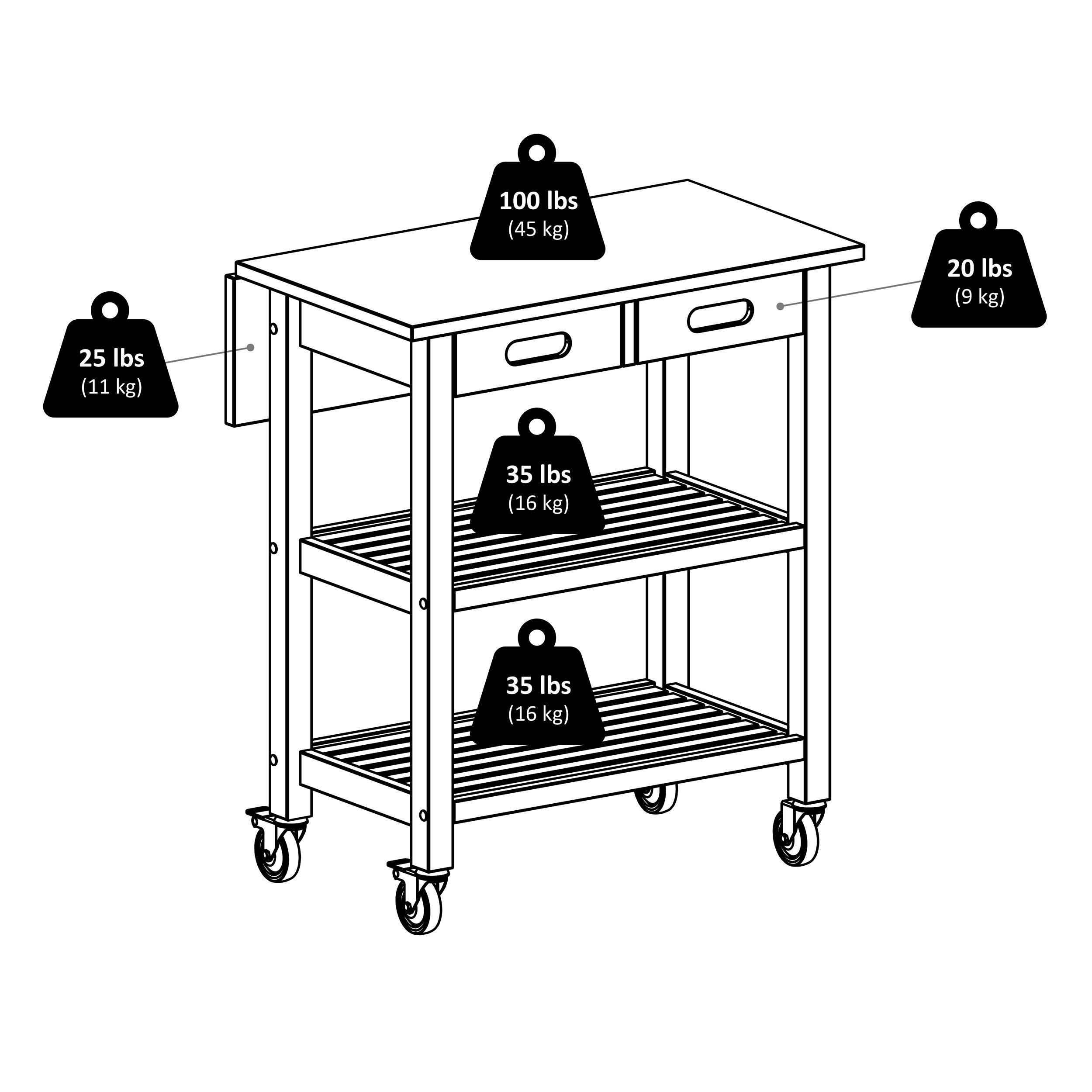 Jonathan Kitchen Cart Walnut - Winsome: Rolling Island with Storage, Wood Composite Surface