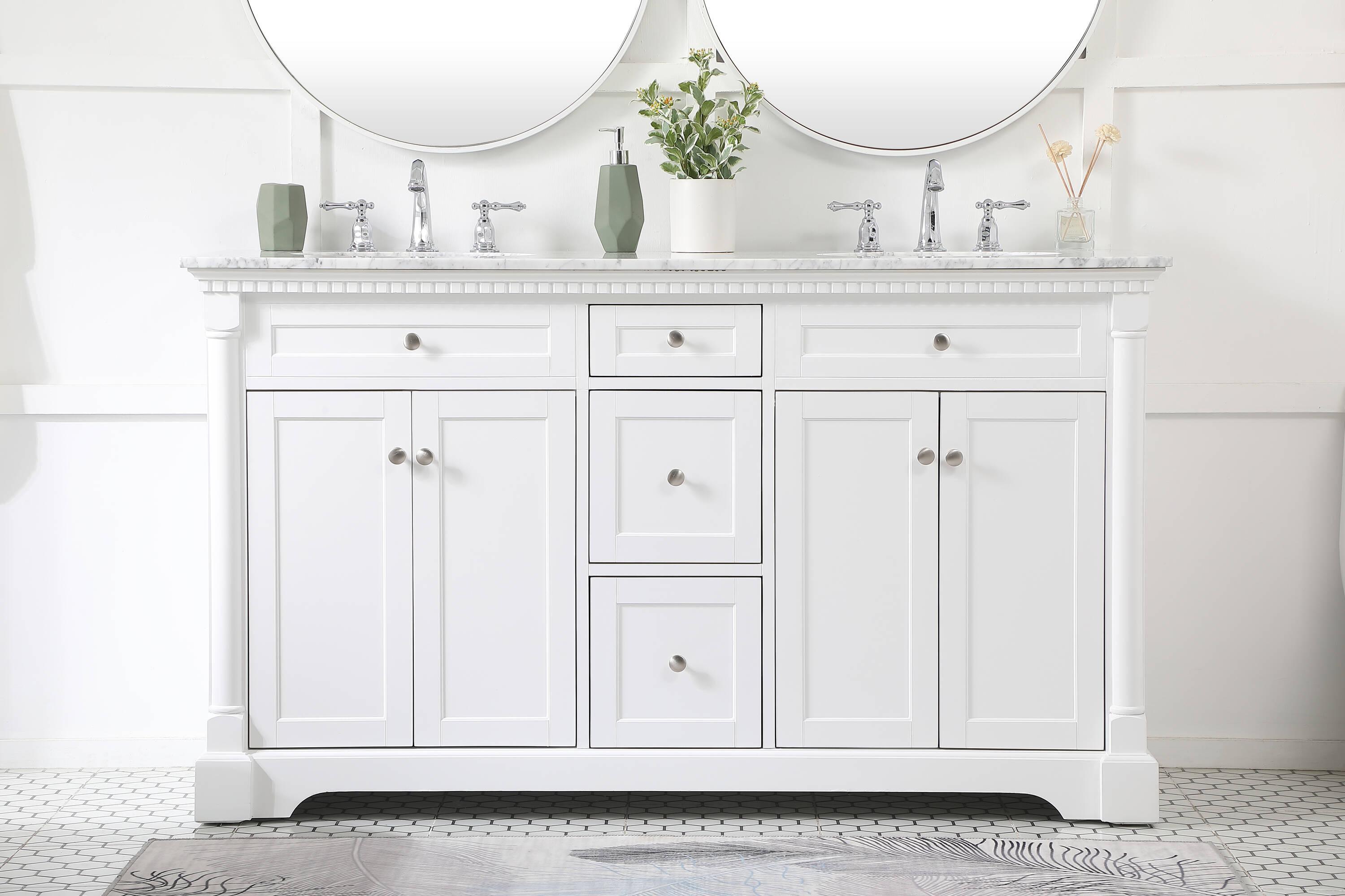 Elegant Decor Clarence 60" Solid Wood and Metal Double Bathroom Vanity in White