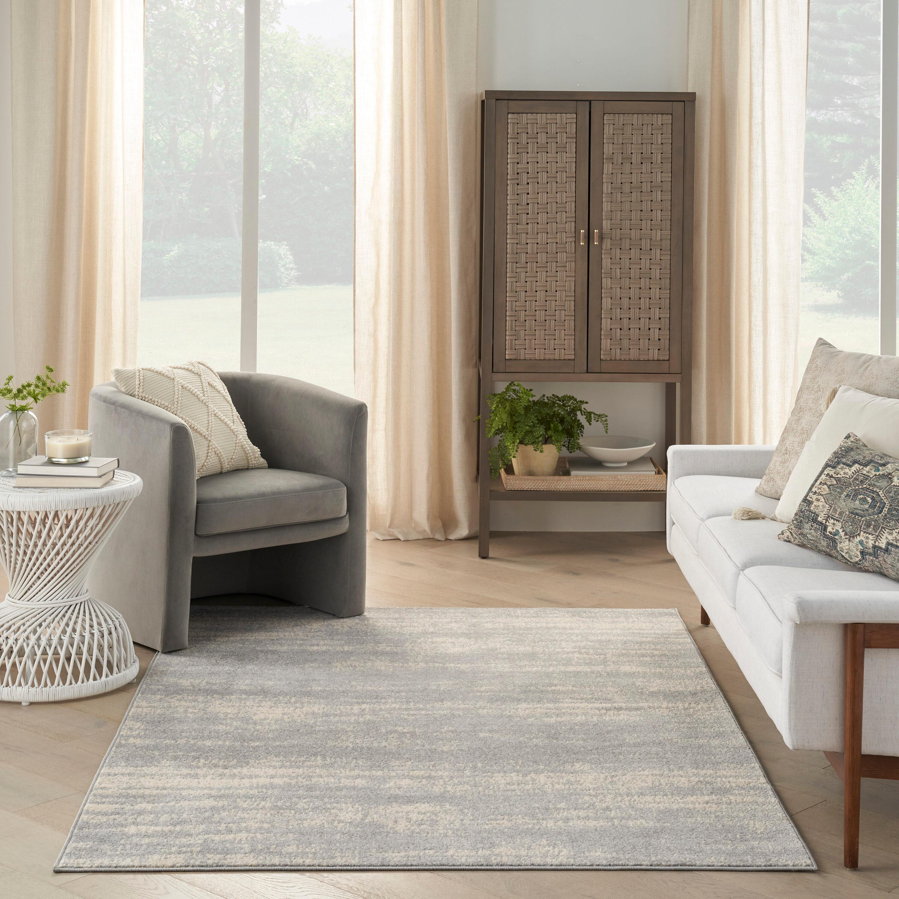 Nourison Essentials Abstract Low Pile Indoor Outdoor Area Rug 5' x 7' Grey/Beige