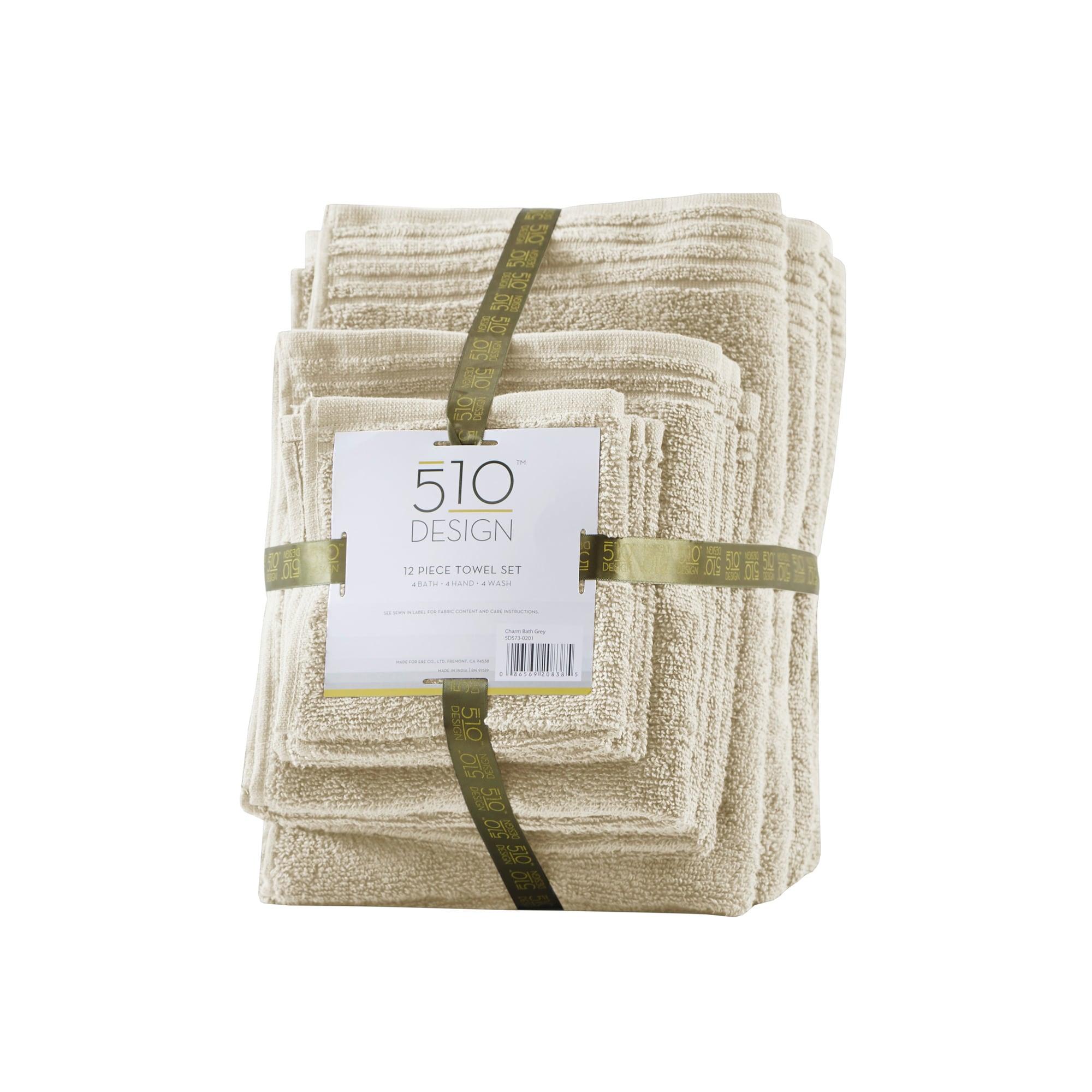 12pc Cotton Quick Dry Bath Towel Set Beige - 510 Design: Extra Lightweight, OEKO-TEX Certified