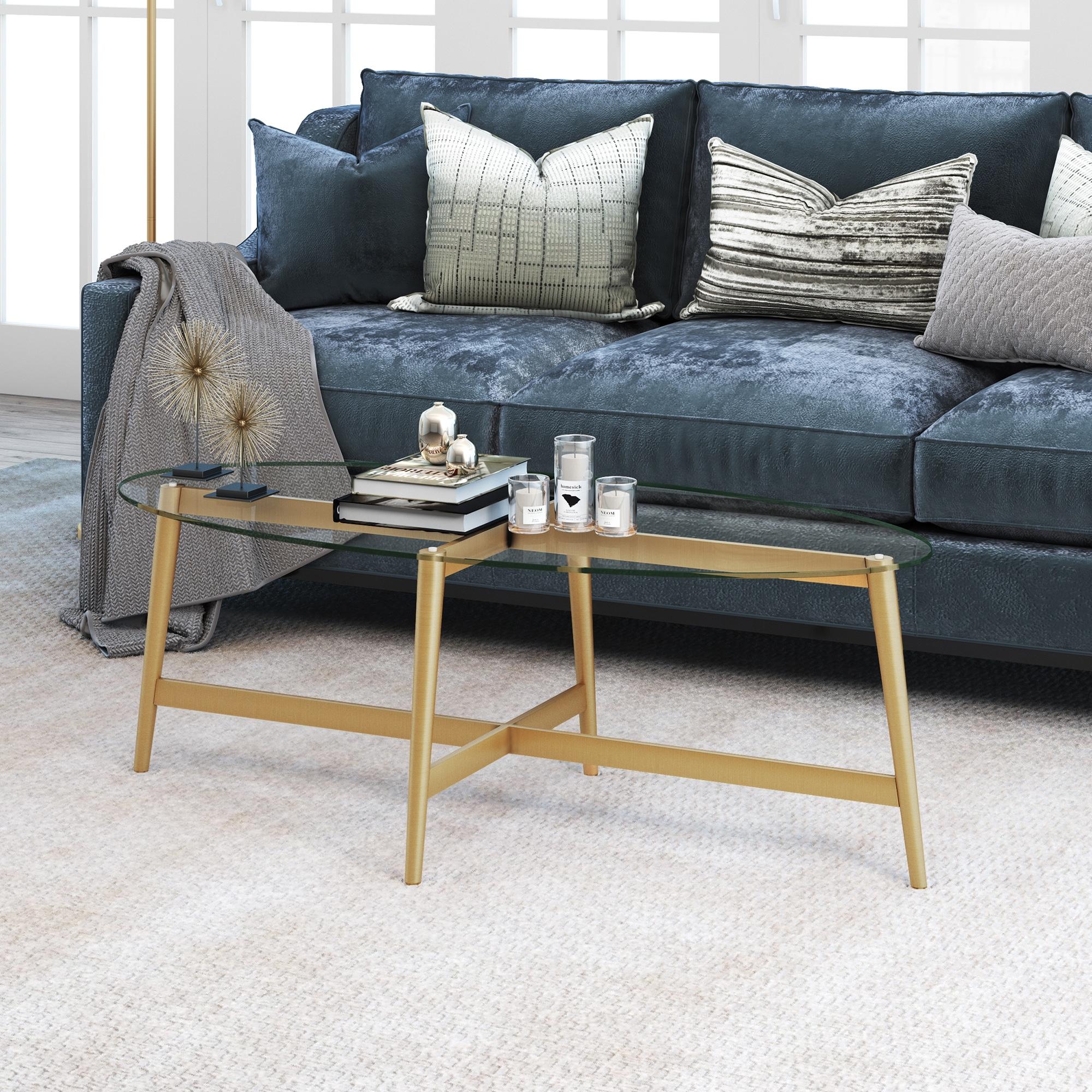 Evelyn&Zoe Olson 50.5" Wide Oval Coffee Table, Brass