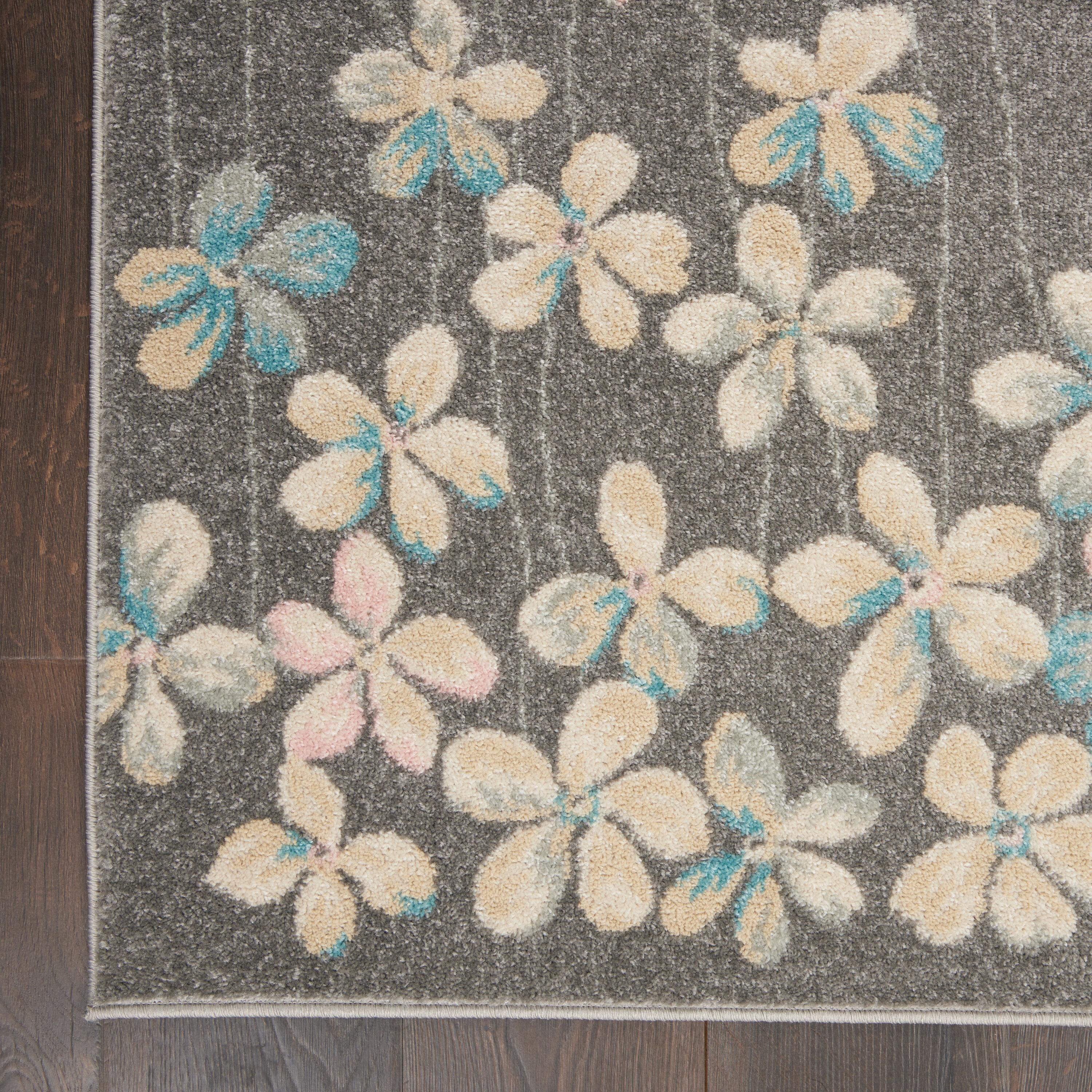 Nourison Tranquil 4' X 6' Grey/Beige Area Rug Bohemian Botanical Vine and Bloom by Nourison