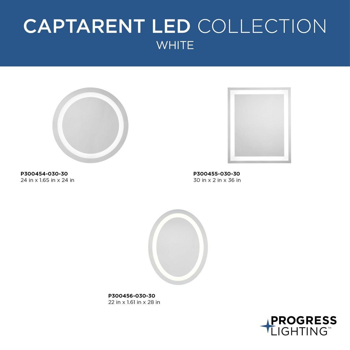Progress Lighting Captarent 1-Light LED Illuminated Bathroom Mirror, White, Frosted LED Shade