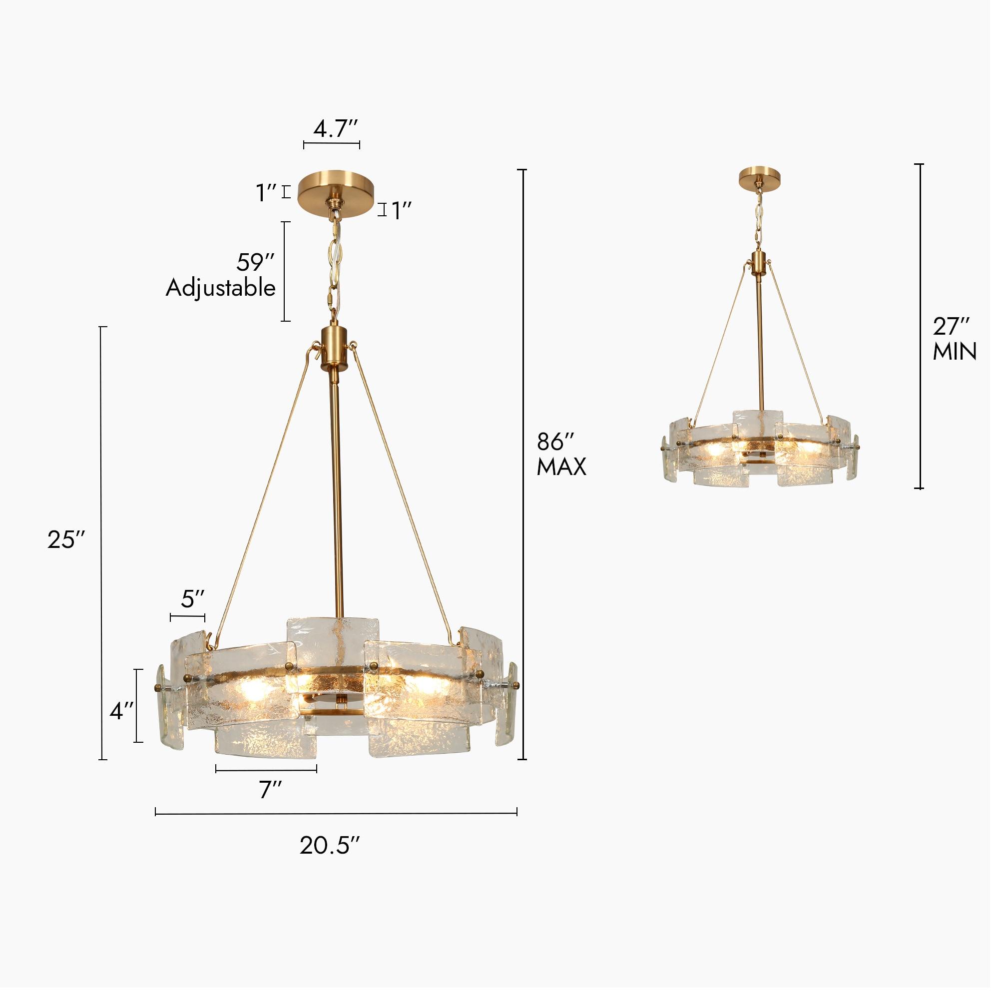 Modern Glam Gold 6-Light Drum Chandelier Textured Glass Pendant Light for Dining Room - D 20.5" x H 24"