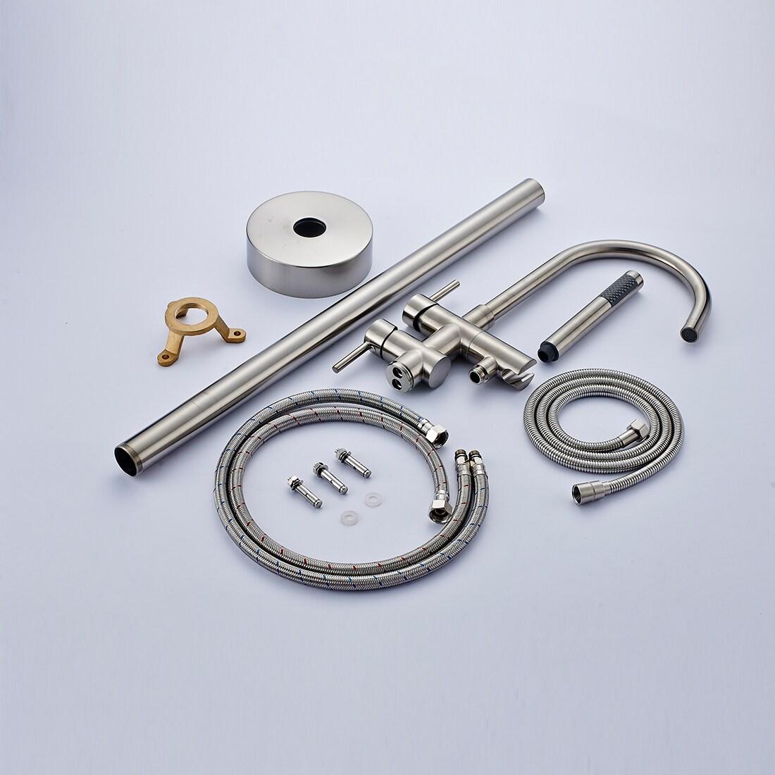 Double Handle Floor Mounted Freestanding Tub Filler With Handshower