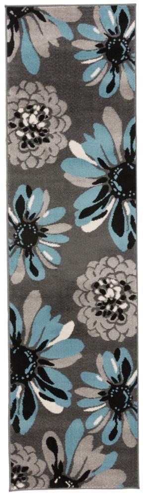 World Rug Gallery Contemporary Modern Flowers Area Rug - Blue 2' x 7': Stain-Resistant Runner, Low Pile, Floral Pattern