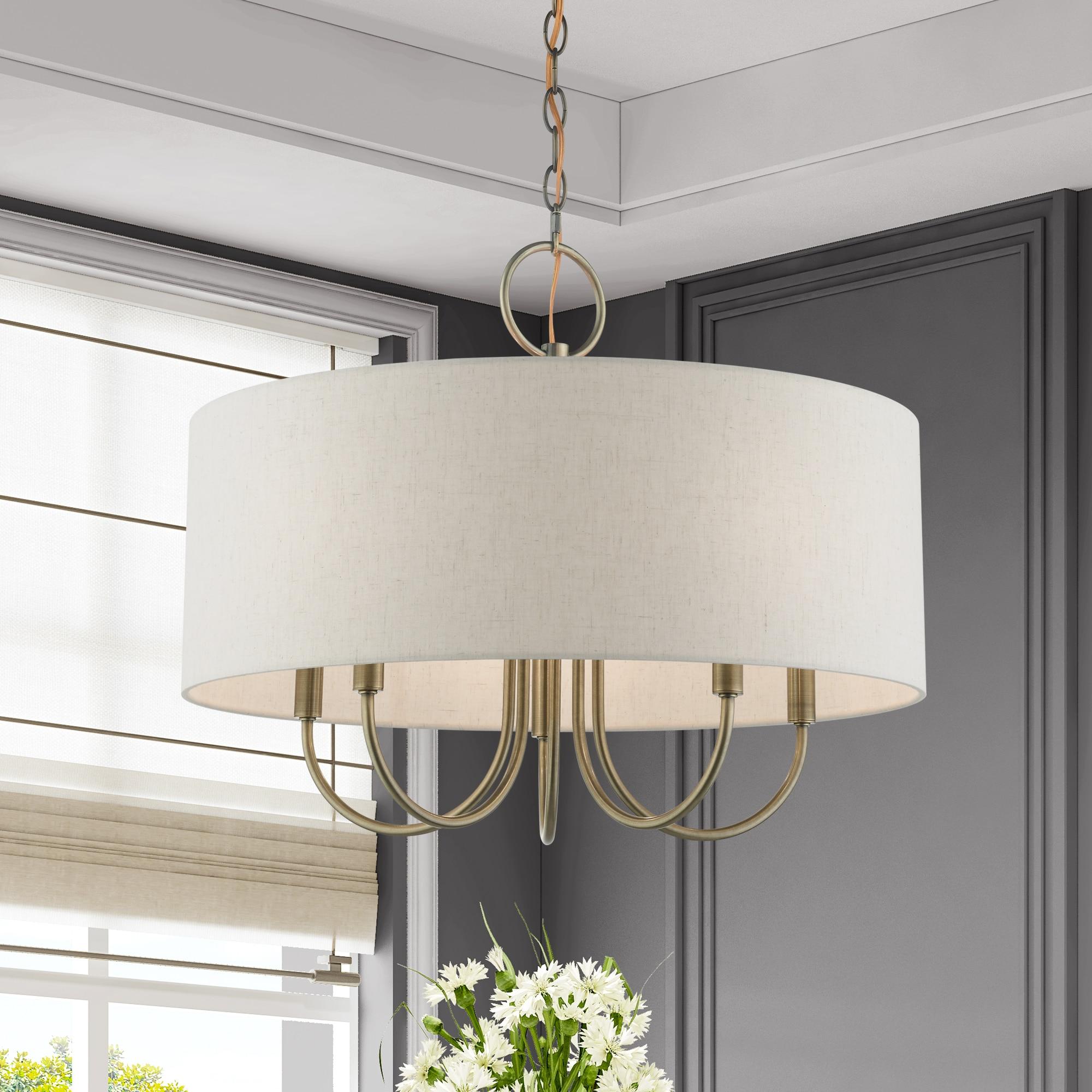 Livex Lighting Blossom 5-Light Metal/Fabric Pendant Chandelier in Antique Brass