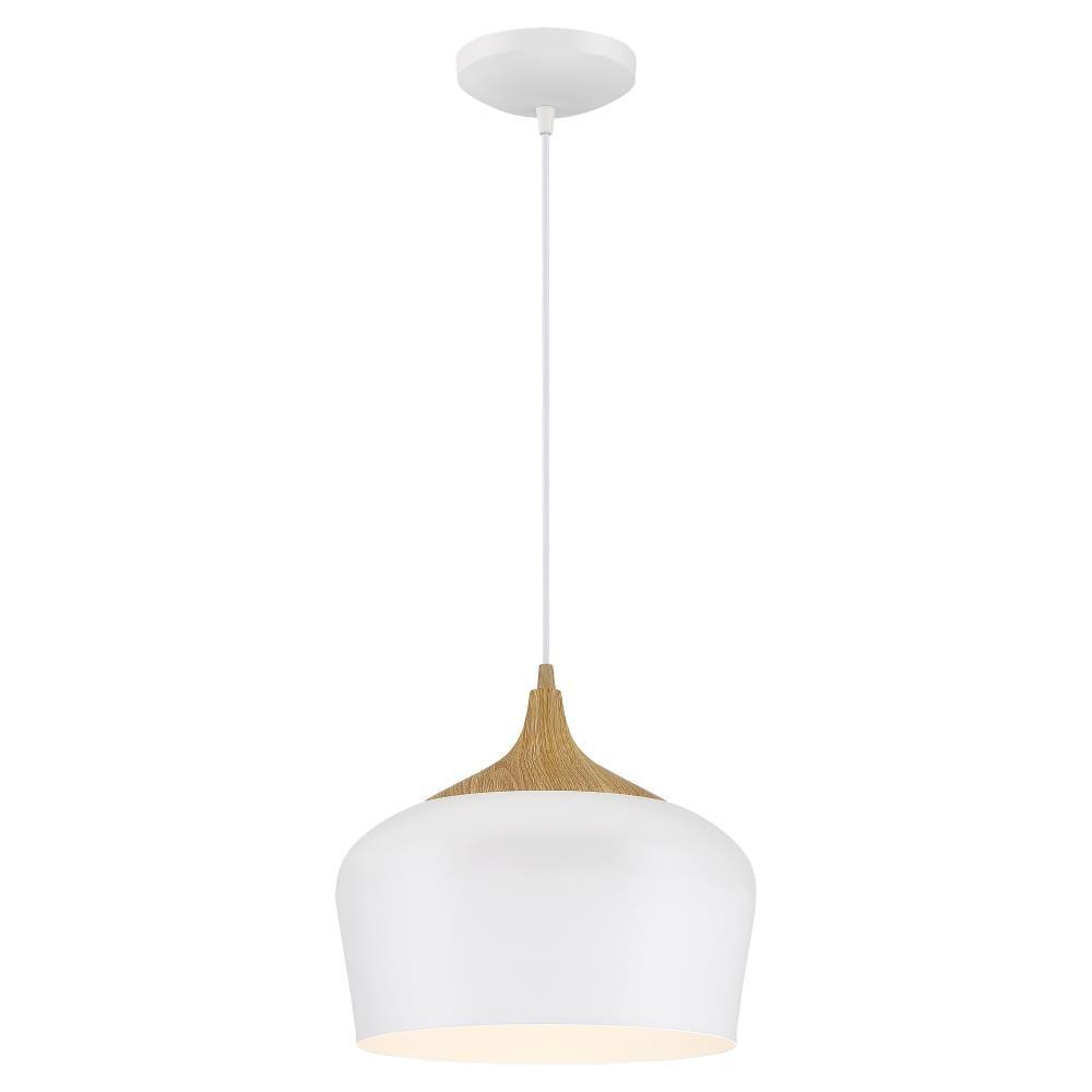 Access Lighting 52057LEDDLP-WH-WGN 12 in. Blend LED Pendant Ceiling Light, White with Wood Grain