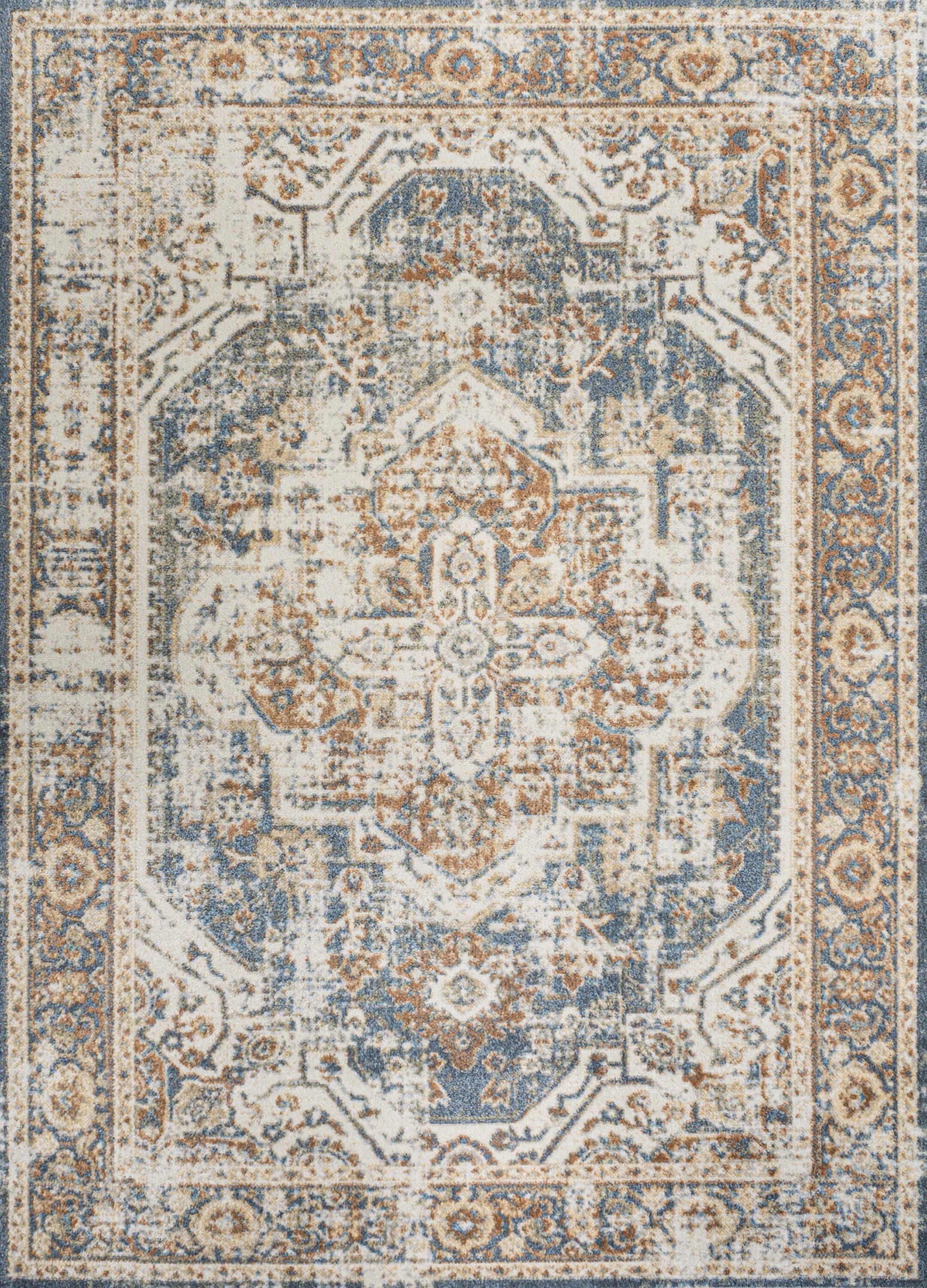 JONATHAN Y Keesha Bold Distressed Medallion Low-Pile Machine-Washable Blue/Cream 5 ft. x 8 ft. Area Rug