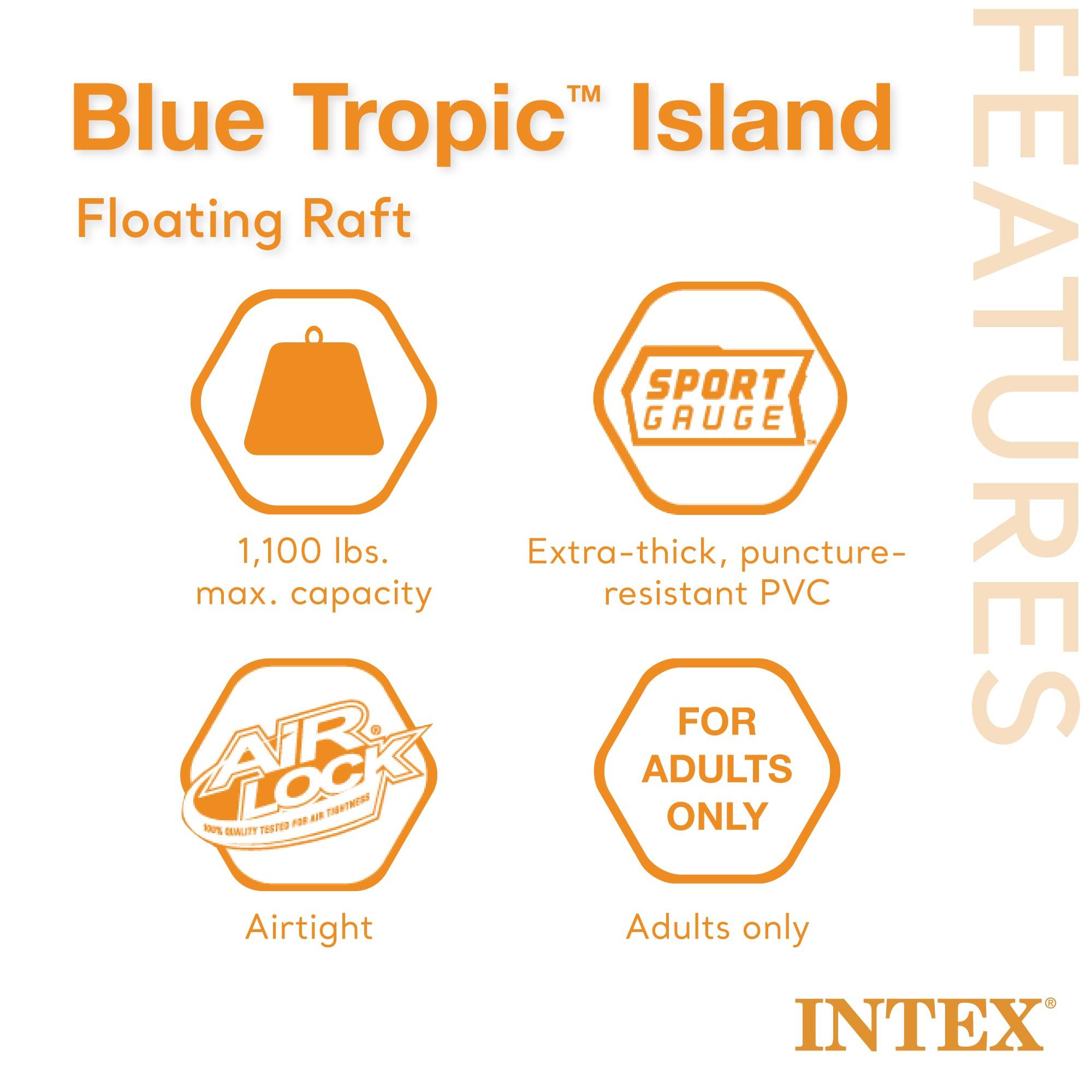 Intex Blue Tropic Inflatable Lake or Swimming Pool Island Water Floating Lounger Raft with Backrests, Built-In Cooler, and 4 Cupholders