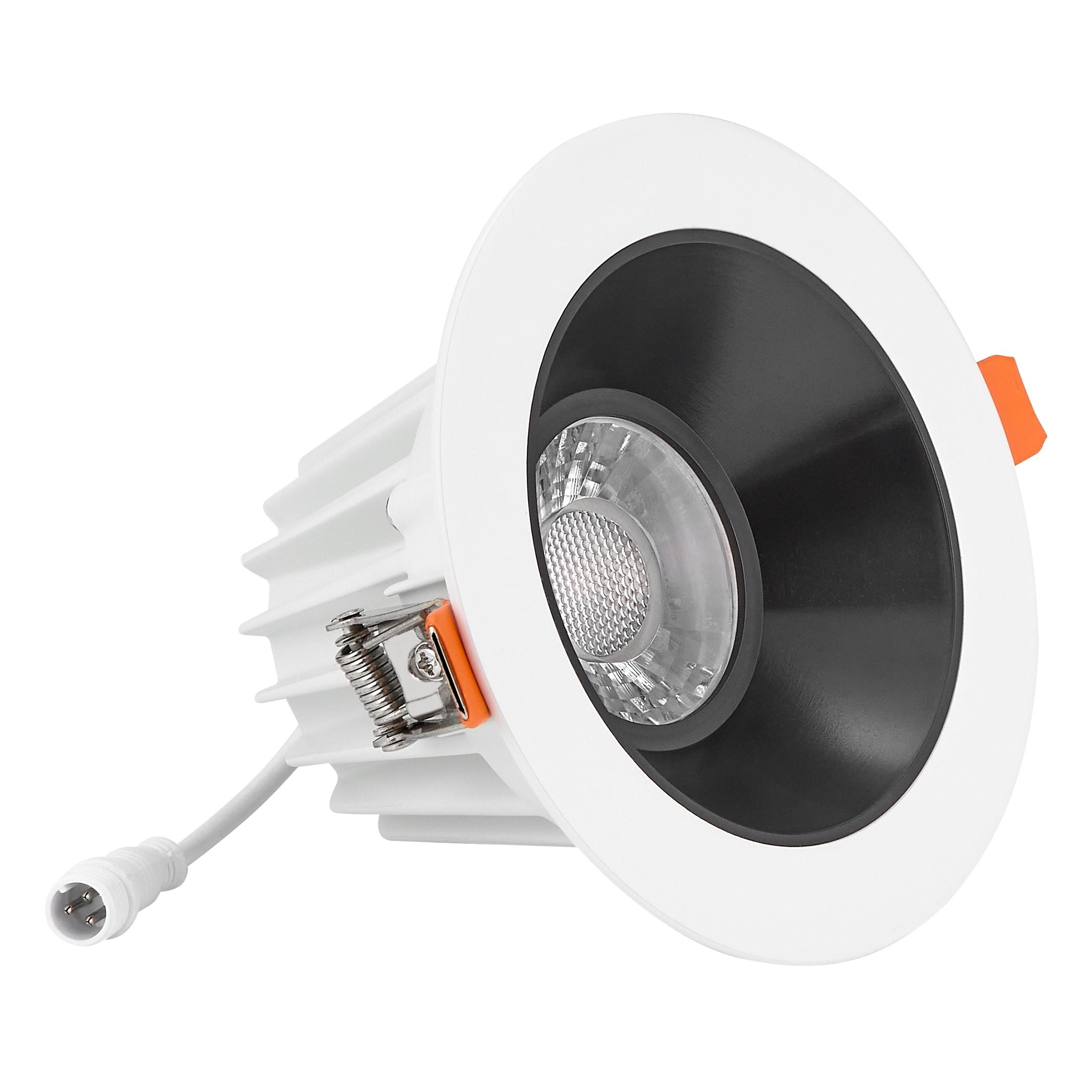 Maxxima 4 in. Slim Round Recessed Anti-Glare LED Downlight, White Trim Black Baffle, Canless IC Rated, 1200 Lumens, 5 CCT 2700K-5000K