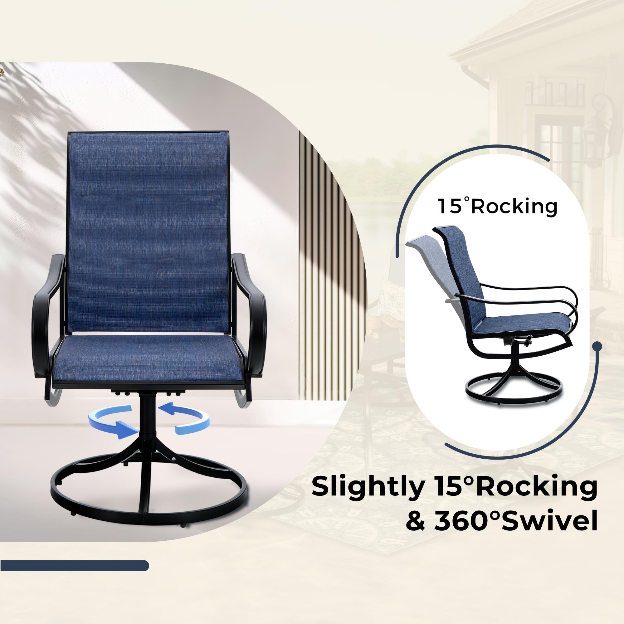 QSHIMY Patio Dining Chair Set of 2 Outdoor Swivel Dining Chairs High Back Armchairs,All Weather Outdoor Chair with Textilene Mesh Fabric & Black Metal Frame for Outdoor Lawn Garden Poolside (Blue)