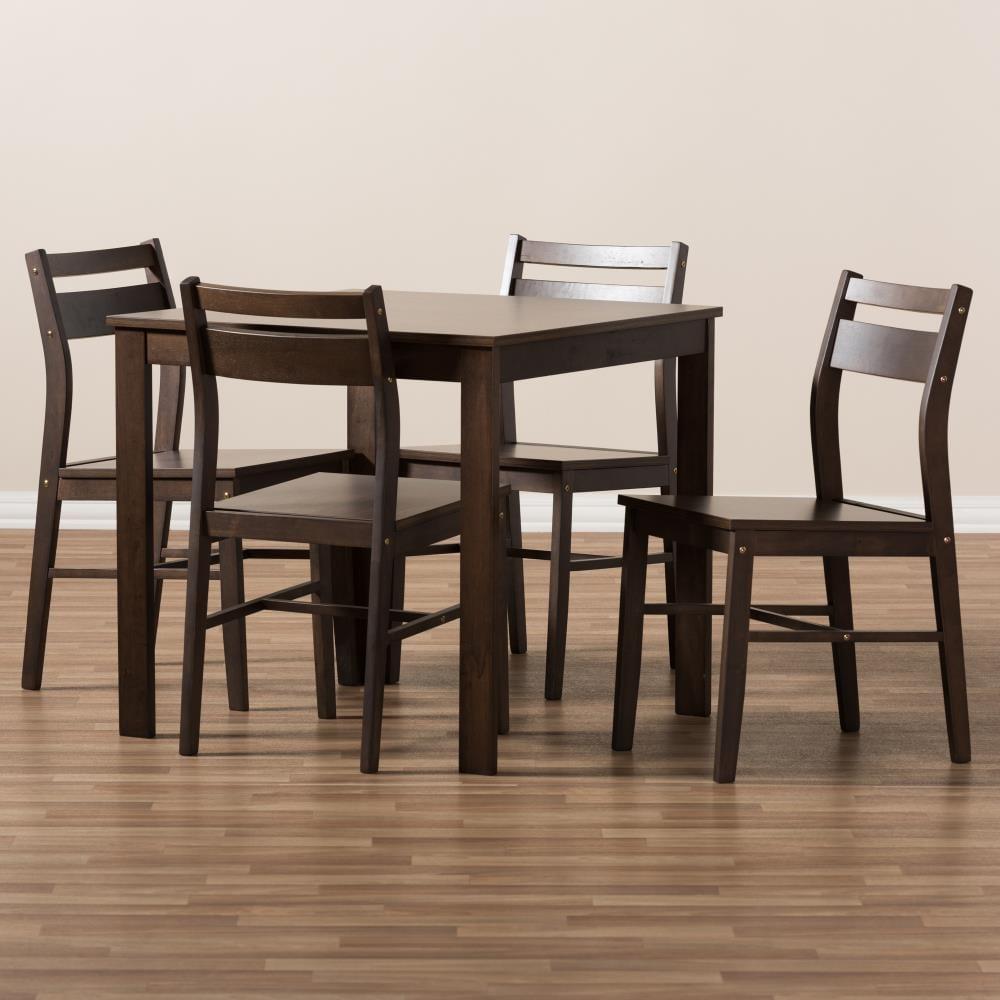 5pc Lovy Modern and Contemporary Walnut Finished Dining Set Dark Brown - Baxton Studio