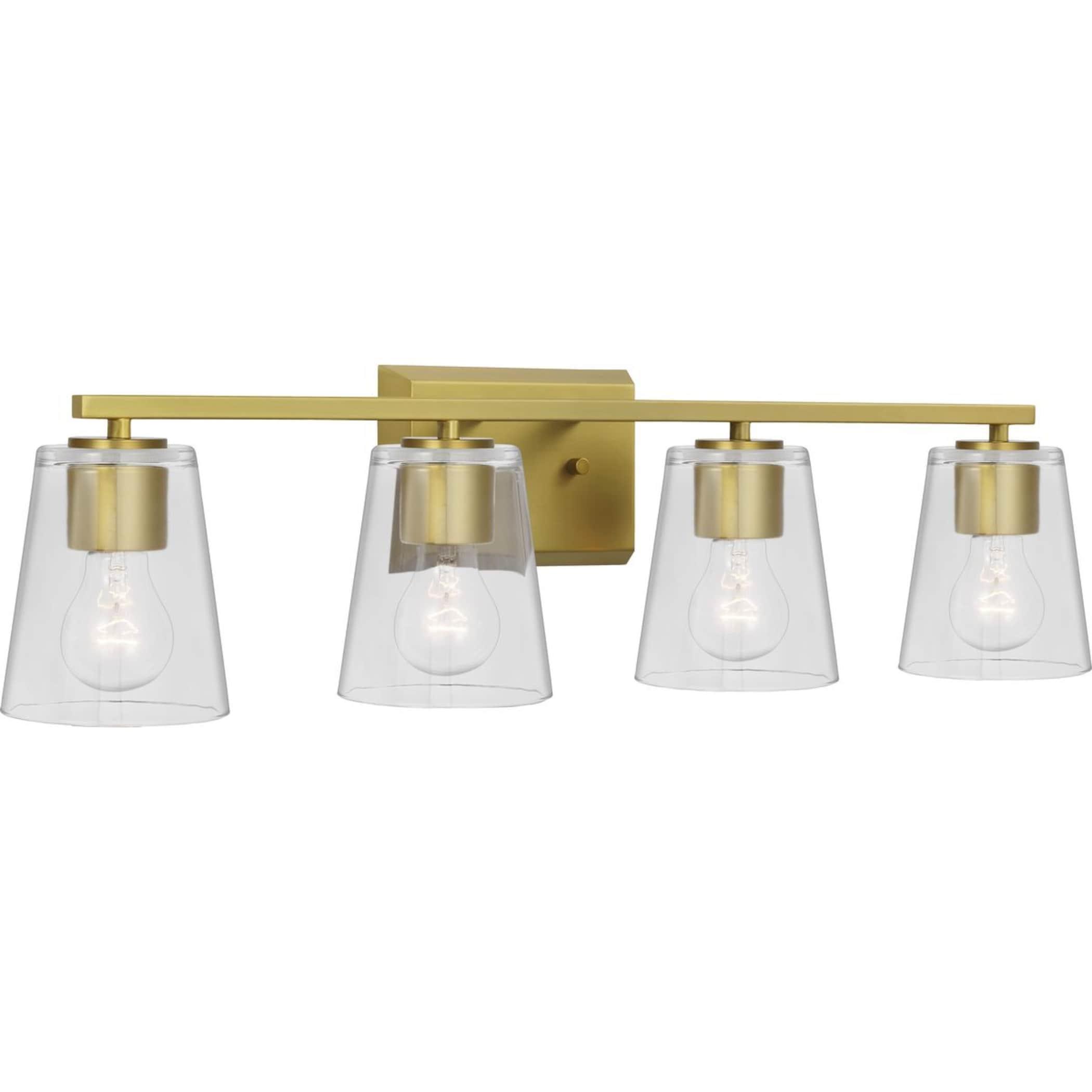 Vertex Collection Four-Light Brushed Gold Clear Glass Contemporary Bath Light