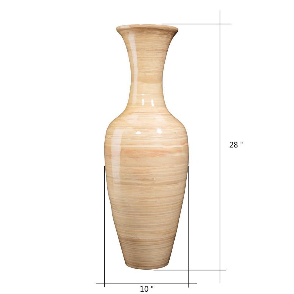 Hasting Home 28" Tall Handcrafted Natural Bamboo Vase, Decorative Classic Floor Vase, Beige